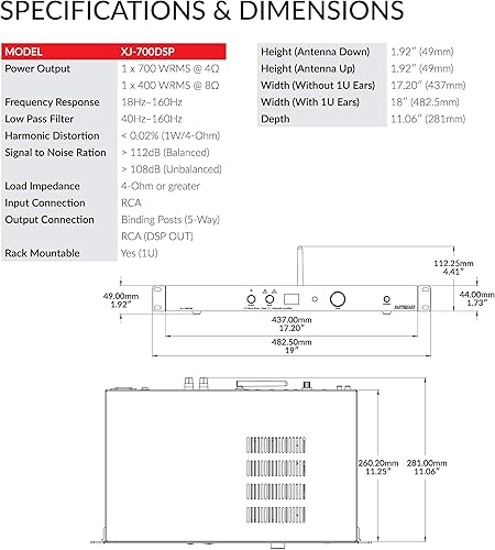 Miniatura 5 de EARTHQUAKE Sound XJ-700DSP LFE Class J 700W Amplificador de subwoofer con aplicación integrada controlada DSP