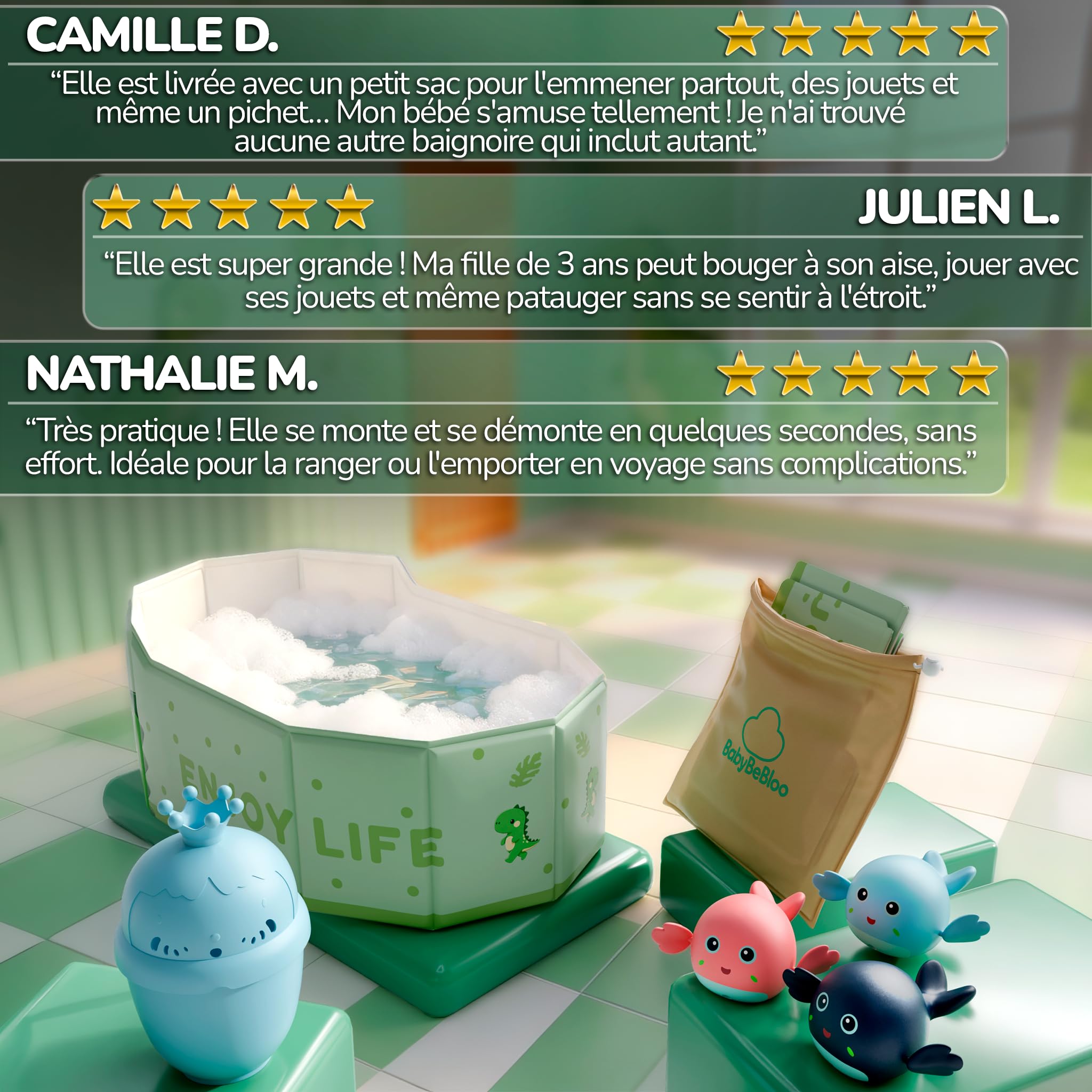 Kit baignoire pliable enfant avec accessoires antidérapante portable xxl