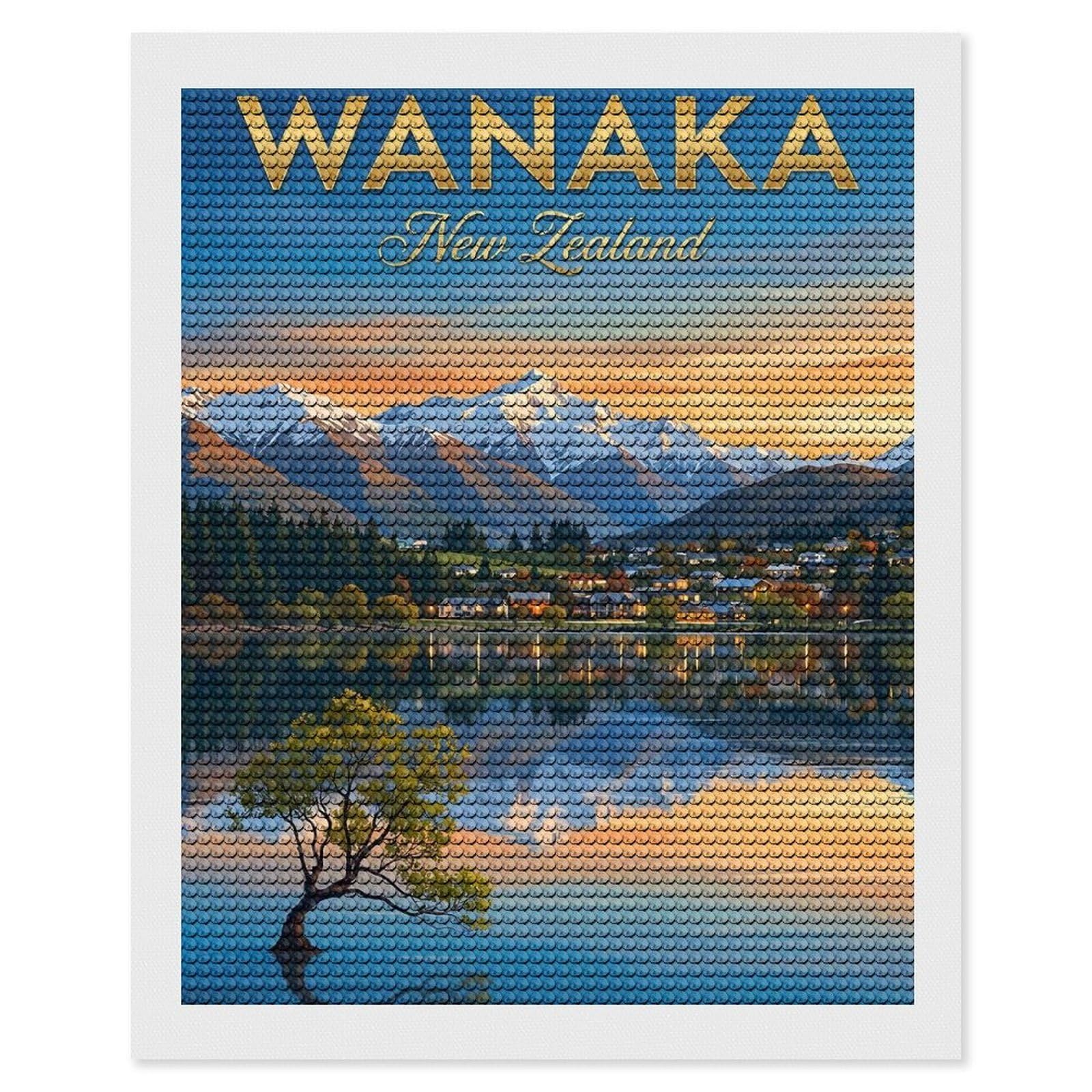Junmoney Wanaka New Zealand Landscape Diamond Painting Canvas Set 16"x20", with Tool Kit, Easy to Enjoy, Home Wall Decor, Thoughtful Handmade Gift