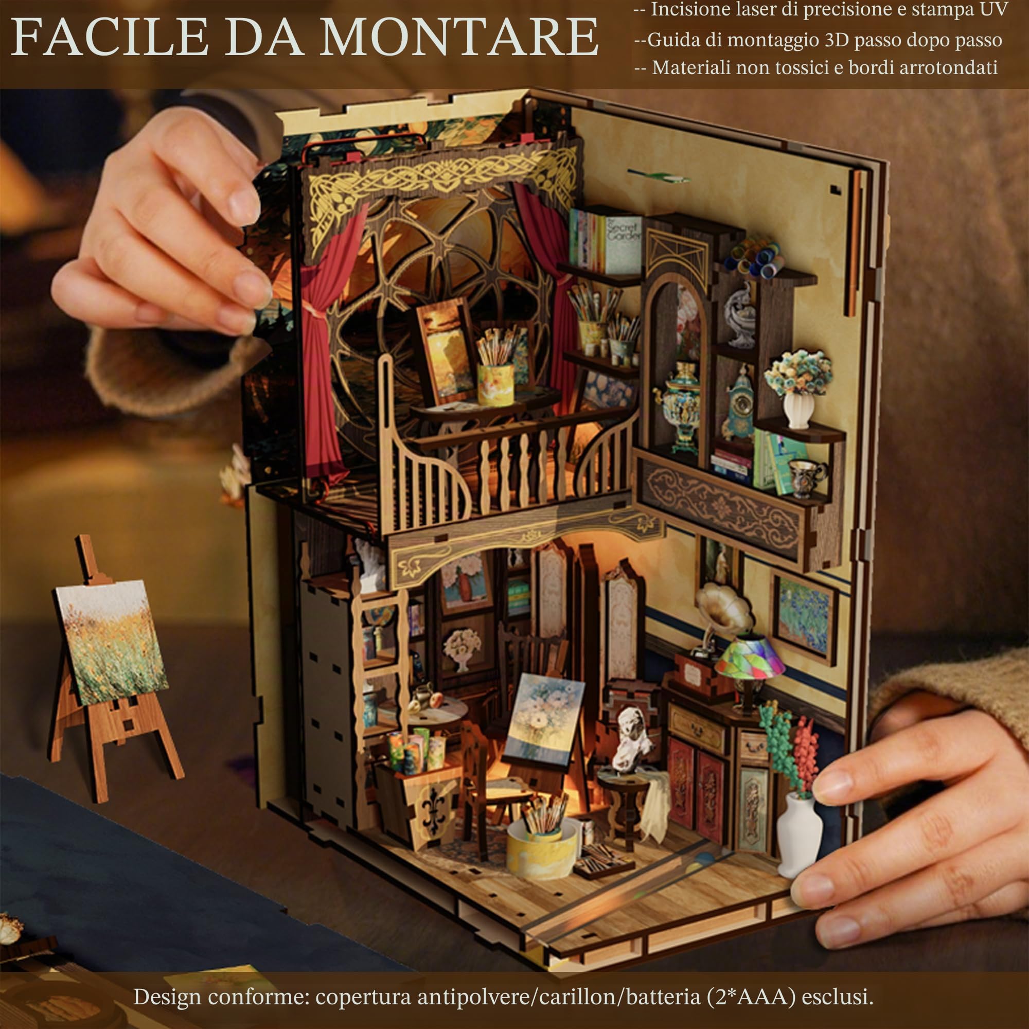 CRIOLPO Kit Book Nook DIY per Adulti - Casa in Miniatura con Luci LED da Montare, Modellismo 3D Creativo per Decorare Librerie - Regalo Originale per Appassionati di Fai da Te