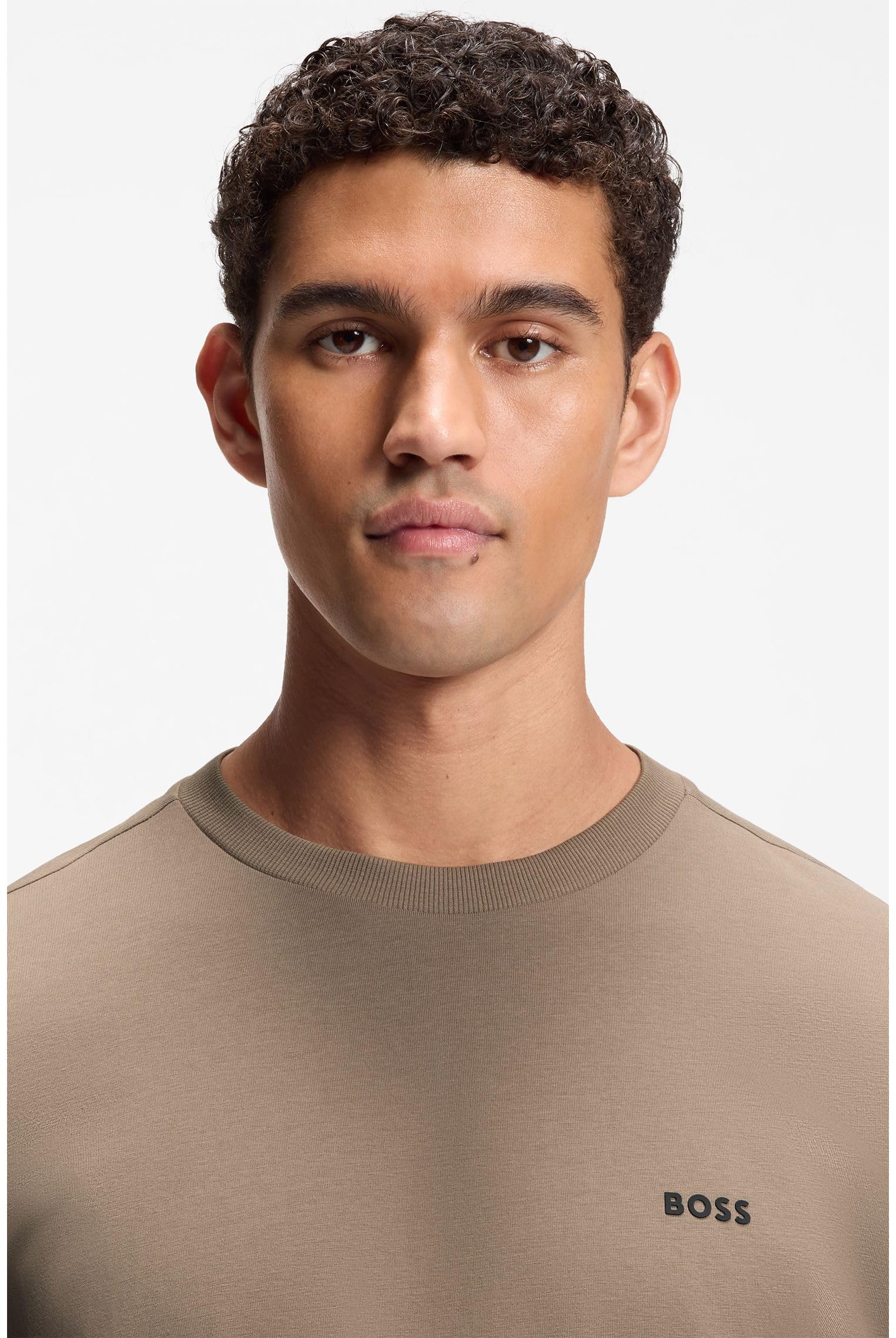 BOSS Hommes Tee T-Shirt en Coton Stretch avec détail logoté