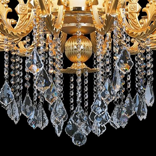 Miniatura 5 de Moderno y elegante candelabro de cristal de 12 luces, lámpara de techo colgante dorado, estilo europeo para comedor, sala de estar, dormitorio,