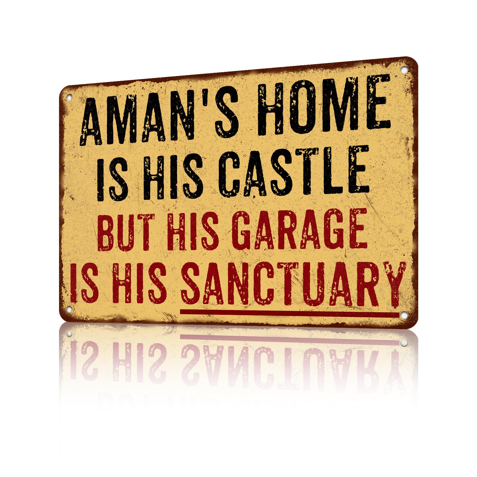 Anceky Vintage A Man's Home Is His Castle But His Garage Is His Sanctuary Tin Sign Retro Metal Sign Wall Decor for Farmhouse Yard Garden Outdoor Indoor 12×16 Inch