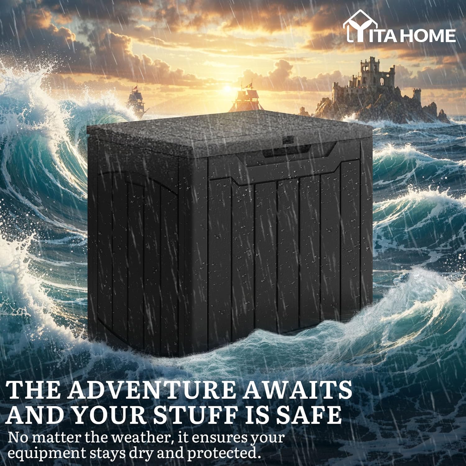 YITAHOME Outdoor Resin Storage Box 31 Gal, Water-resistant Patio Deck Box Outdoor Storage Box for Pillows, Garden Equipment, Securely Lockable, Black