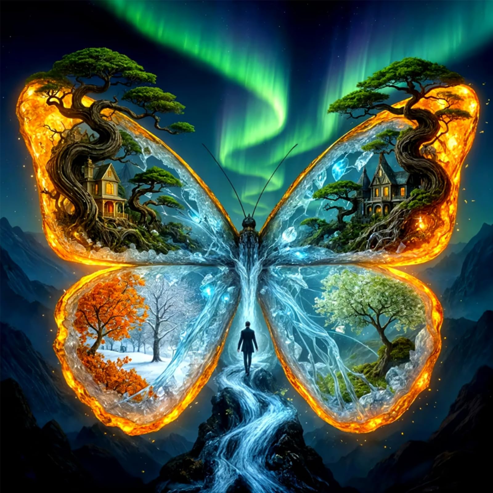 Poetrydraw Mysterious Butterfly Diy 5D Round Drill Diamond Art Kit 40X40cm Wall Decor For Adults & Beginners Gift