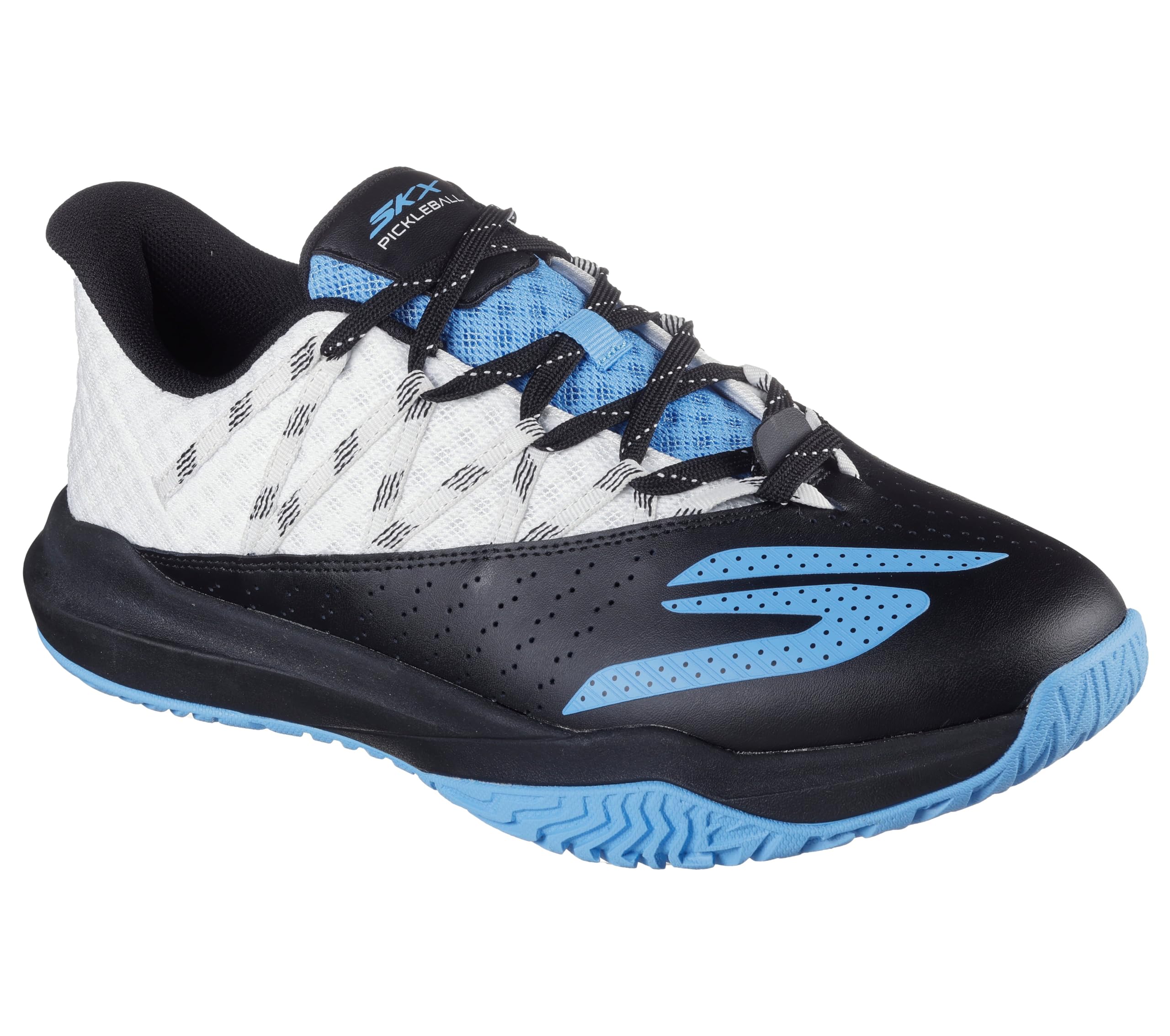 Skechers Men's Skechers Viper Court Rally Pickleball-Shoes, White Leather/Black Leather/Blue Mesh, 8.5 UK