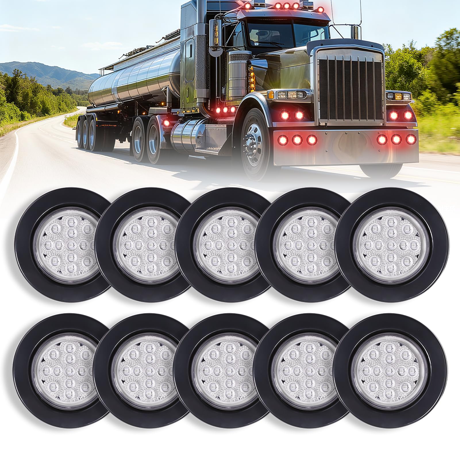 2.5 Inch 13 LED Side Marker Lights (Clear Len Red Color)