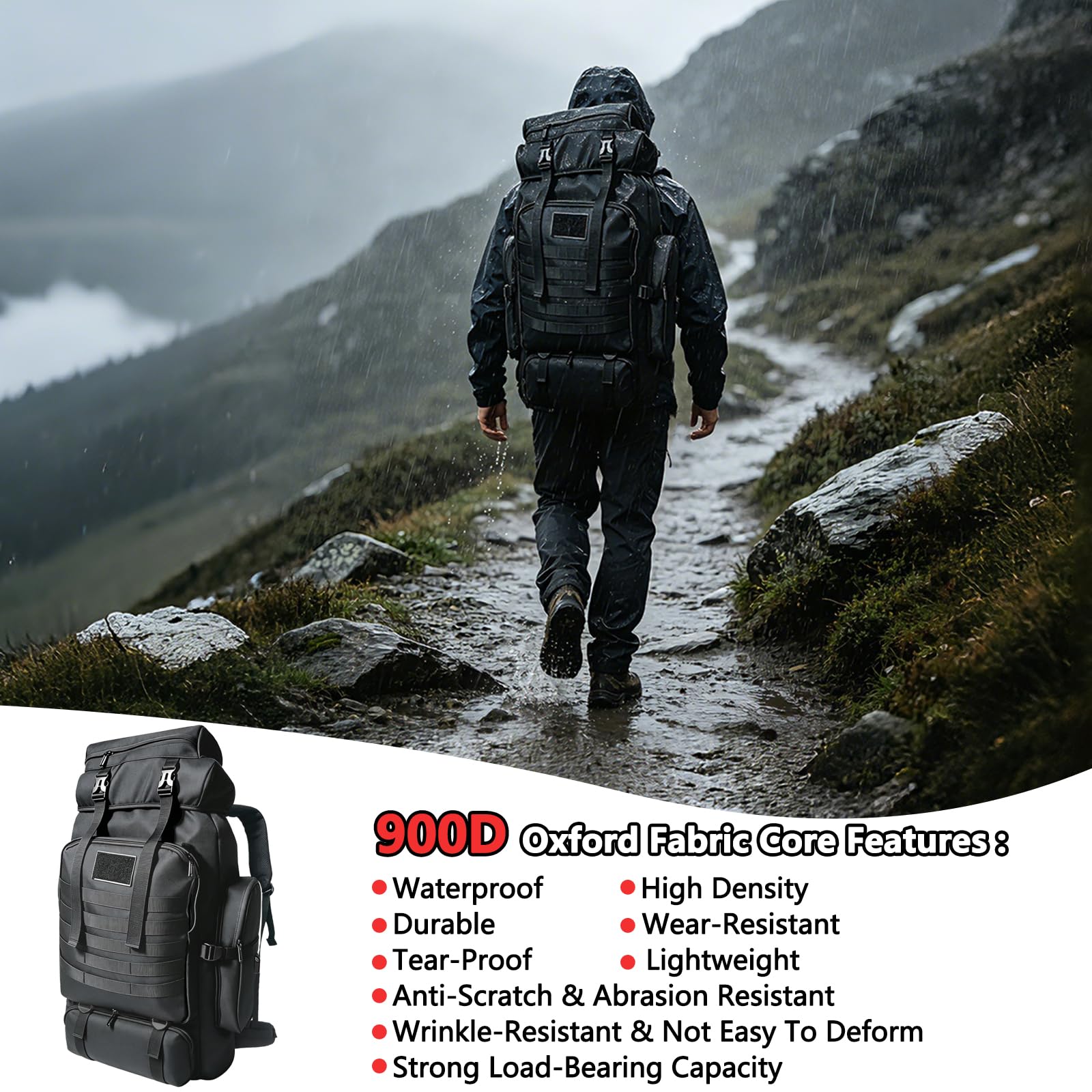 Plecak turystyczny 80 l, wodoszczelny, wysokiej jakości plecak trekkingowy, plecak podróżny, plecak dla mężczyzn i kobiet, plecak outdoorowy MOLLE, torba turystyczna