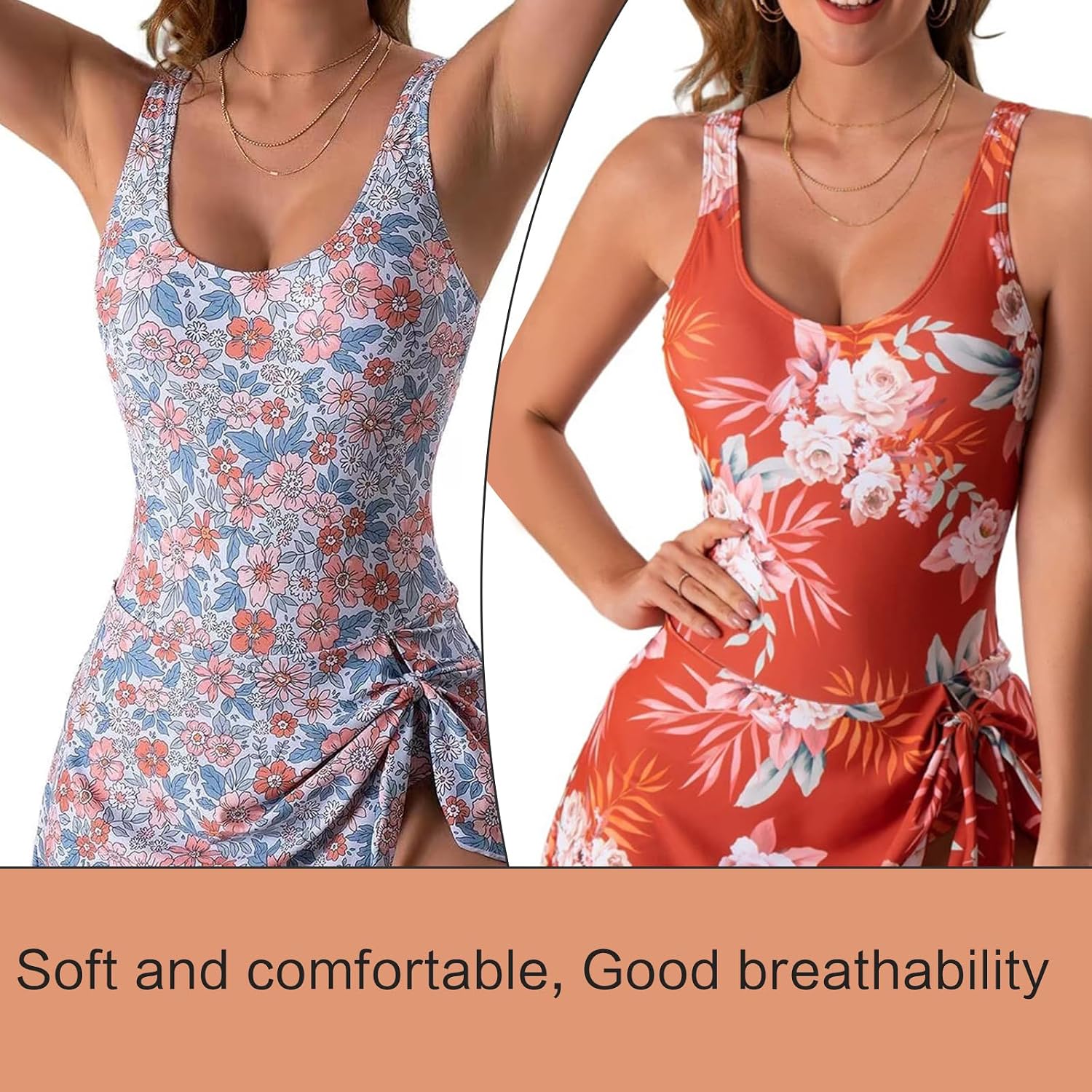 Womens Side Knot Swimdress Skirted Swimsuit with Skirt Tie Knot Skirt Bathing Suit Print Swimming Costume
