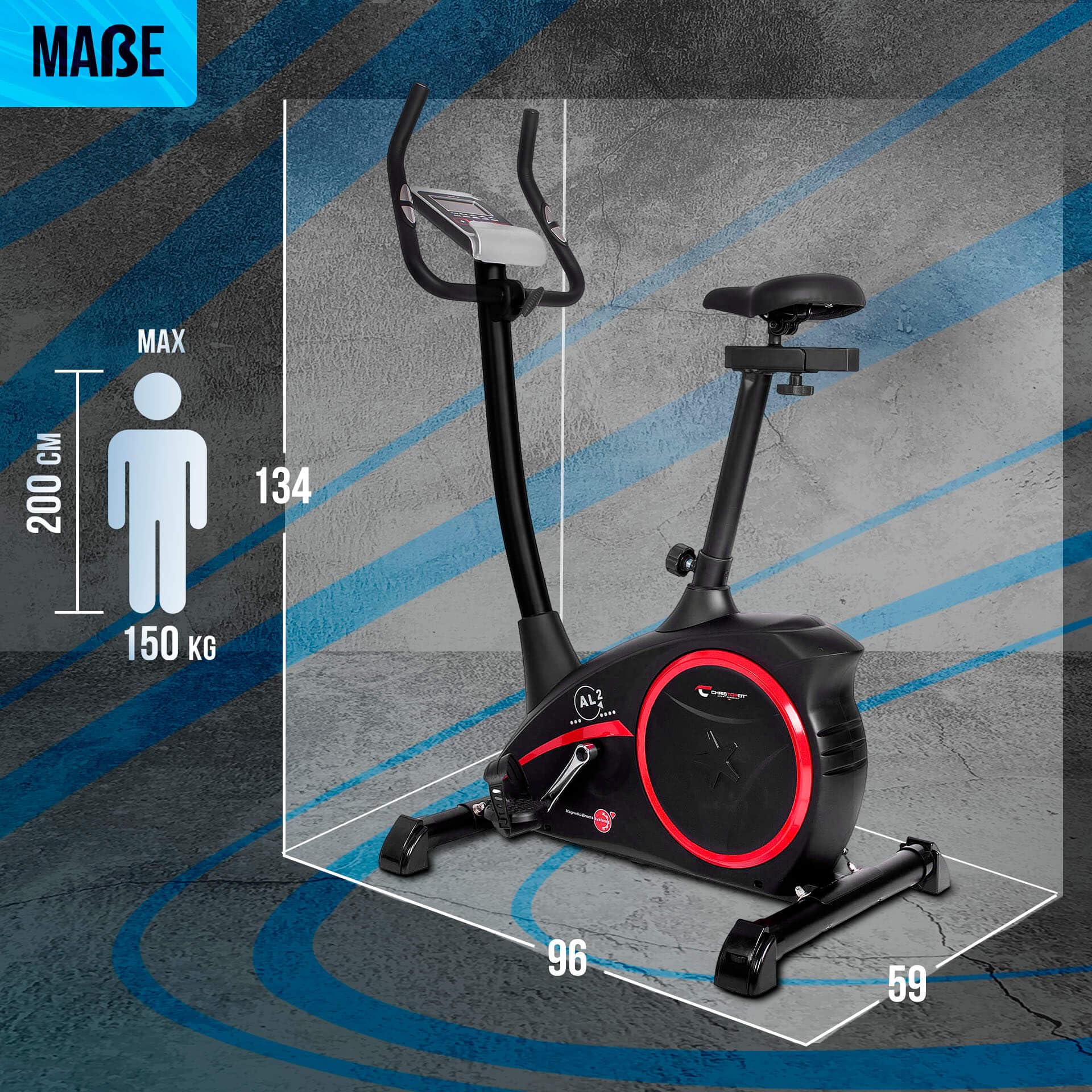 Christopeit Heimtrainer Fahrrad Ergometer AL 2 / AL 2 S, bis 150kg, 24 Widerstandsstufen, 9kg Magnet-Bremssystem, leise, Soft-Touch-Computer