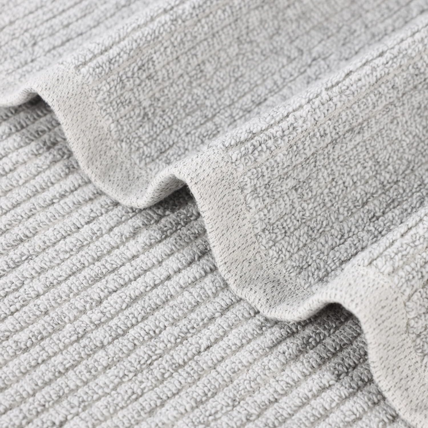 Superior Destin Viscose Cotton Blend Medium Weight Small Towels, For Kitchen, Bathroom, Shower, Spa, Plush, Quick Dry, Ultra-Soft Essentials, Ribbed Design, Face Towels Washcloths, Set of 12, Platinum