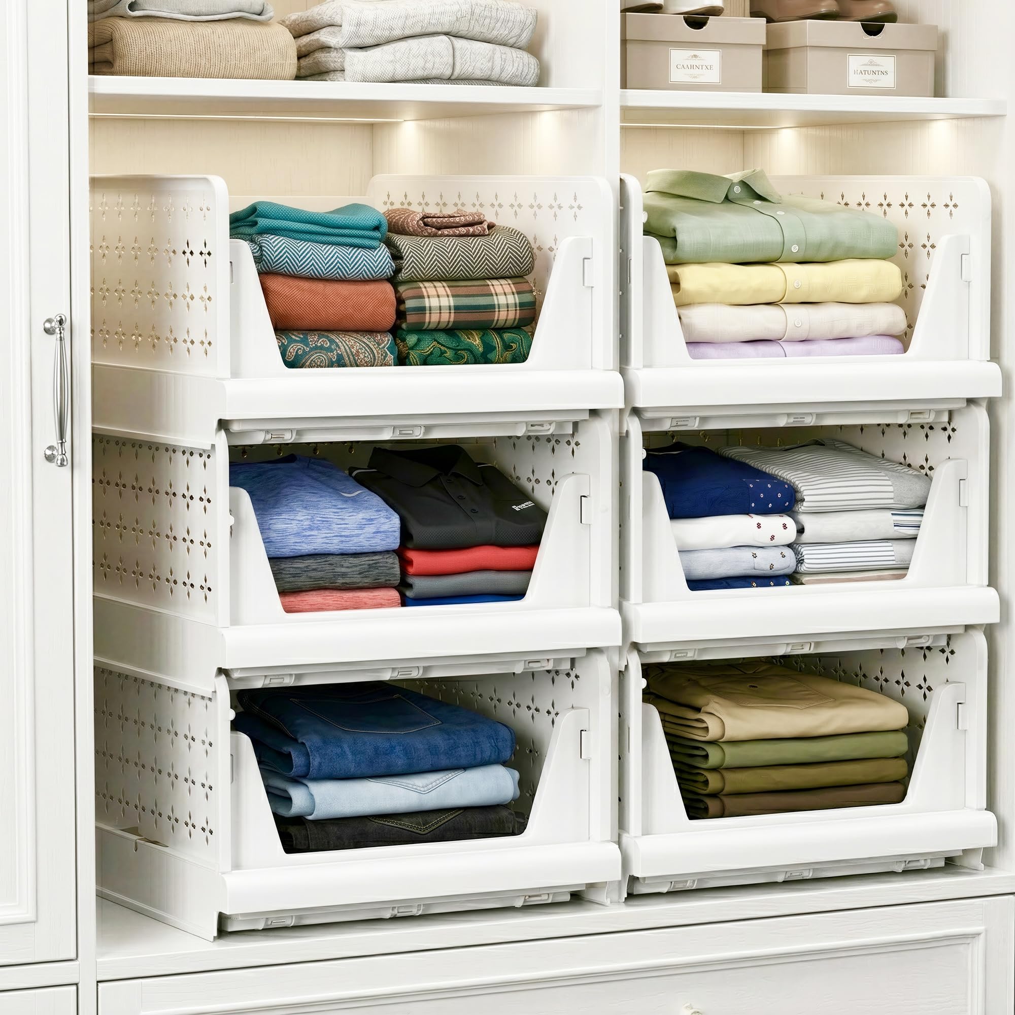Unique Impression 6 Pack Wardrobe Storage Organiser - Storage Boxes for Clothing Organiser - drawers for inside wardrobe - Stackable Drawers - Closet/Cupboard Shelves for Kitchen,Bedroom
