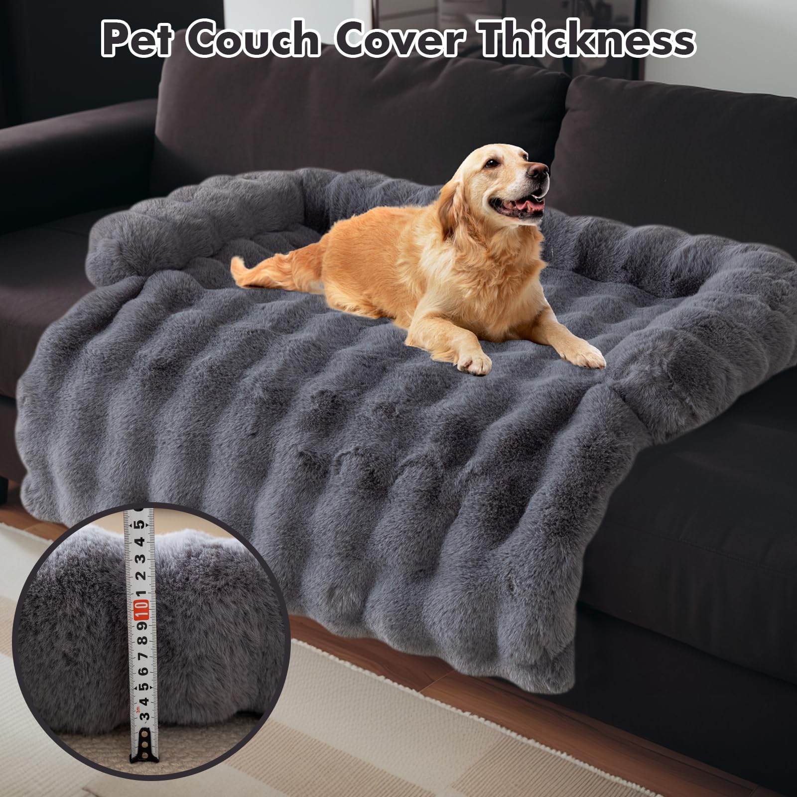 OKYUK Dog Bed - Ultra Comfortable Dog Basket Sofa, Dark Grey Long Hair, L 90 x P 90 x H 13 cm - Image 4