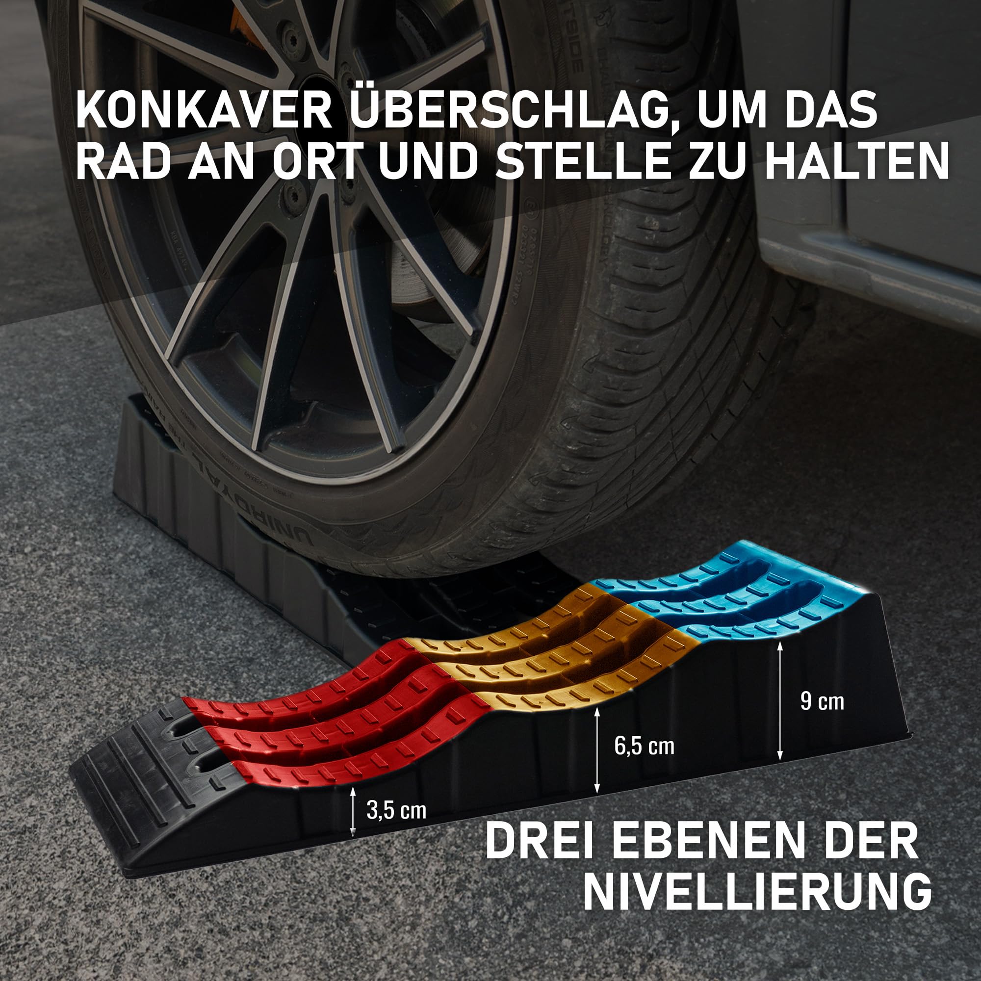CHROMEMASTER | Auffahrrampen, Auffahrkeile für Wohnmobil, Nivellierungskeile für Camper, Ausgleichskeile für Wohnwagen; 4 Stück | Wohnmobil-Rampen zur Ausrichtung Ihres Fahrzeugs; Robuster Kunststoff