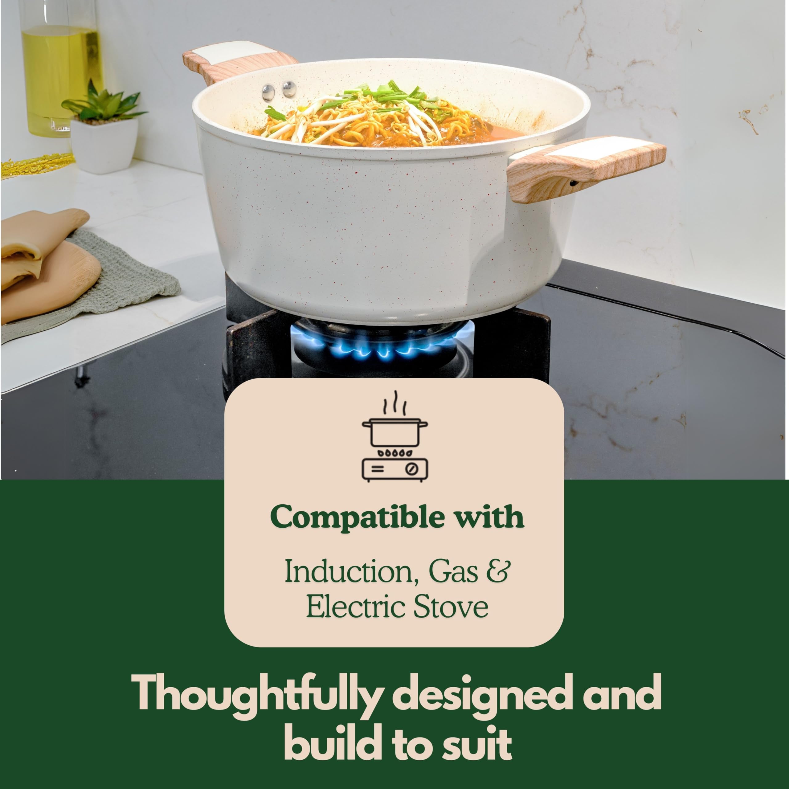 Kreme Ceracook Ceramic Coated Granite Casserole 5.5Ltrs /26cm with Glass Lid, Stew Pot, Biriyani, Rice, ISI Certified, Forged Aluminium, Gas & Induction Use, PFAS & PTFE Free, 1 Yr Warranty, Ivory 4