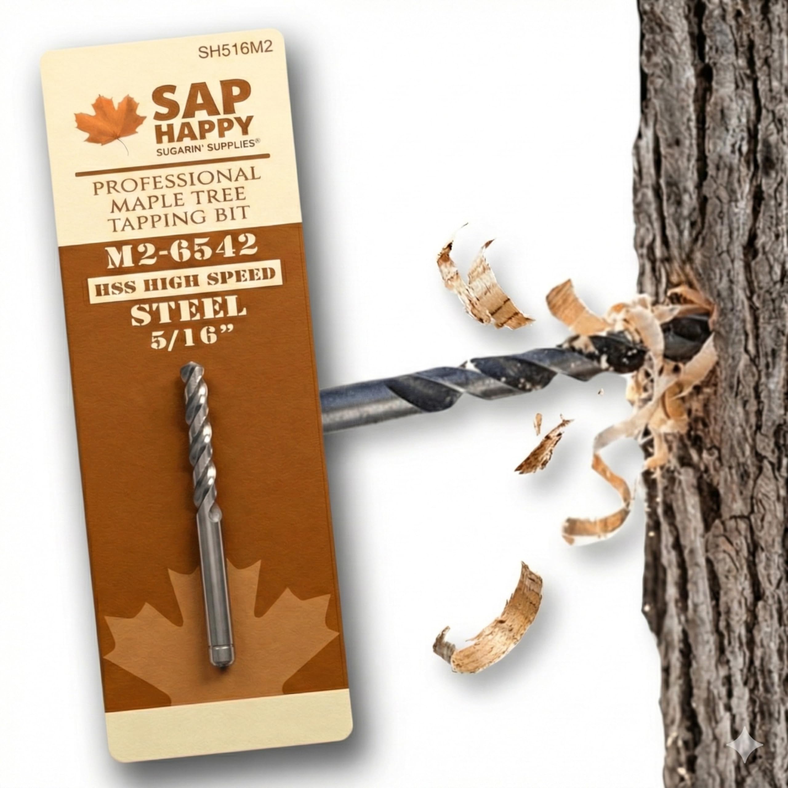 SAP Happy Maple Tree Tapping Drill Bit — 5/16" M2 High Speed Steel, Razor-Fluted, Anti-Sear Design | Precision-Sized for 5/16" Tree Saver Spiles &