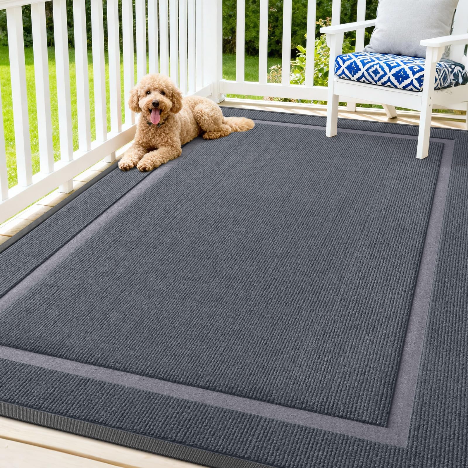 OLANLY Front Door Mat Outside 71x47, All-Season Heavy-Duty Rubber Doormat | Light Grey, Absorbent, Stain Fade Resistant, Waterproof Non-Slip Backing, Low-Profile Indoor Outdoor Floor Mat for Entryway