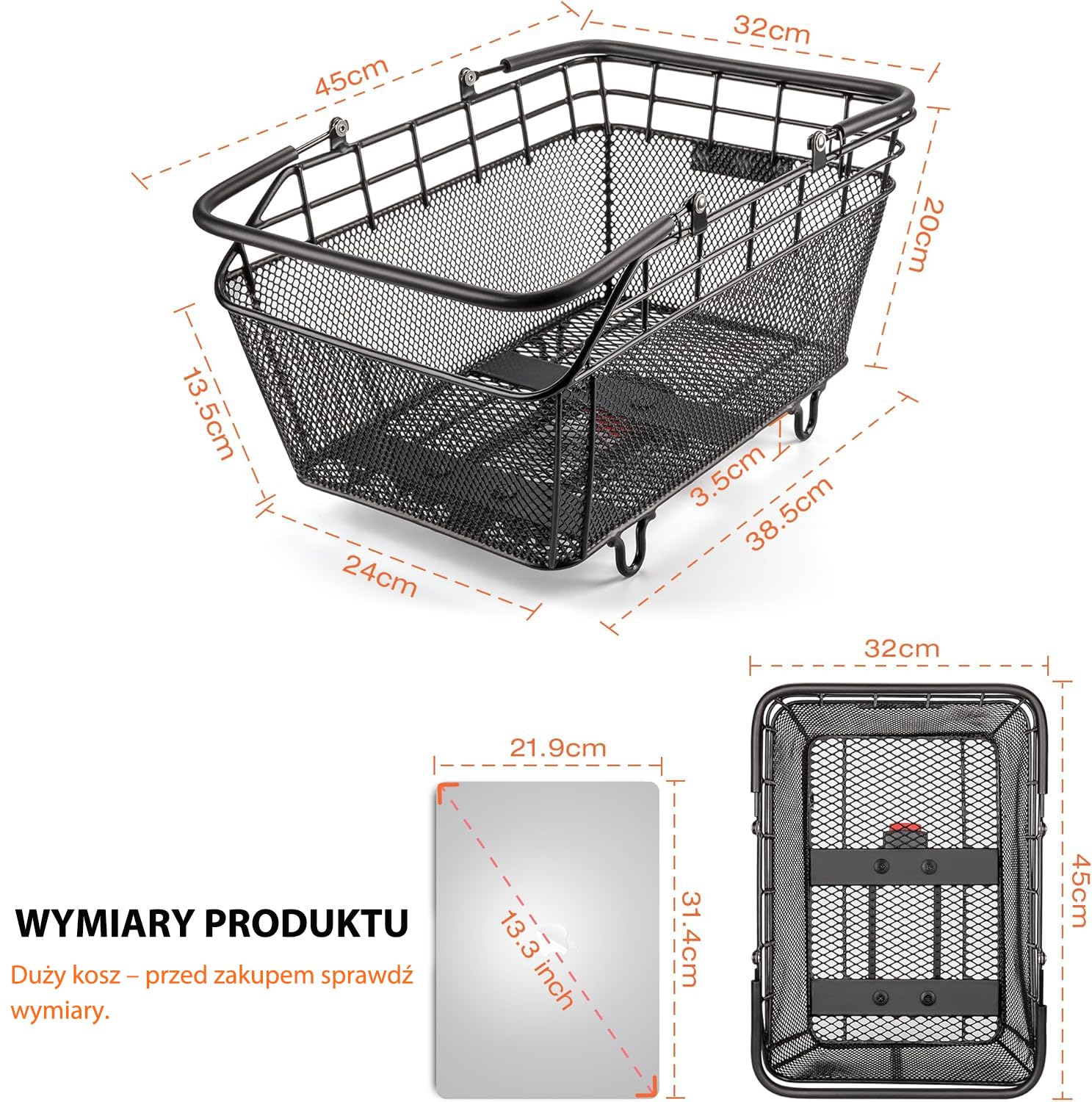 CXWXC Koszyk rowerowy na tylne koło z uchwytem – system szybkiego mocowania kosz rowerowy z tyłu z siatką transportową i wodoszczelną osłoną, duża pojemność z tyłu
