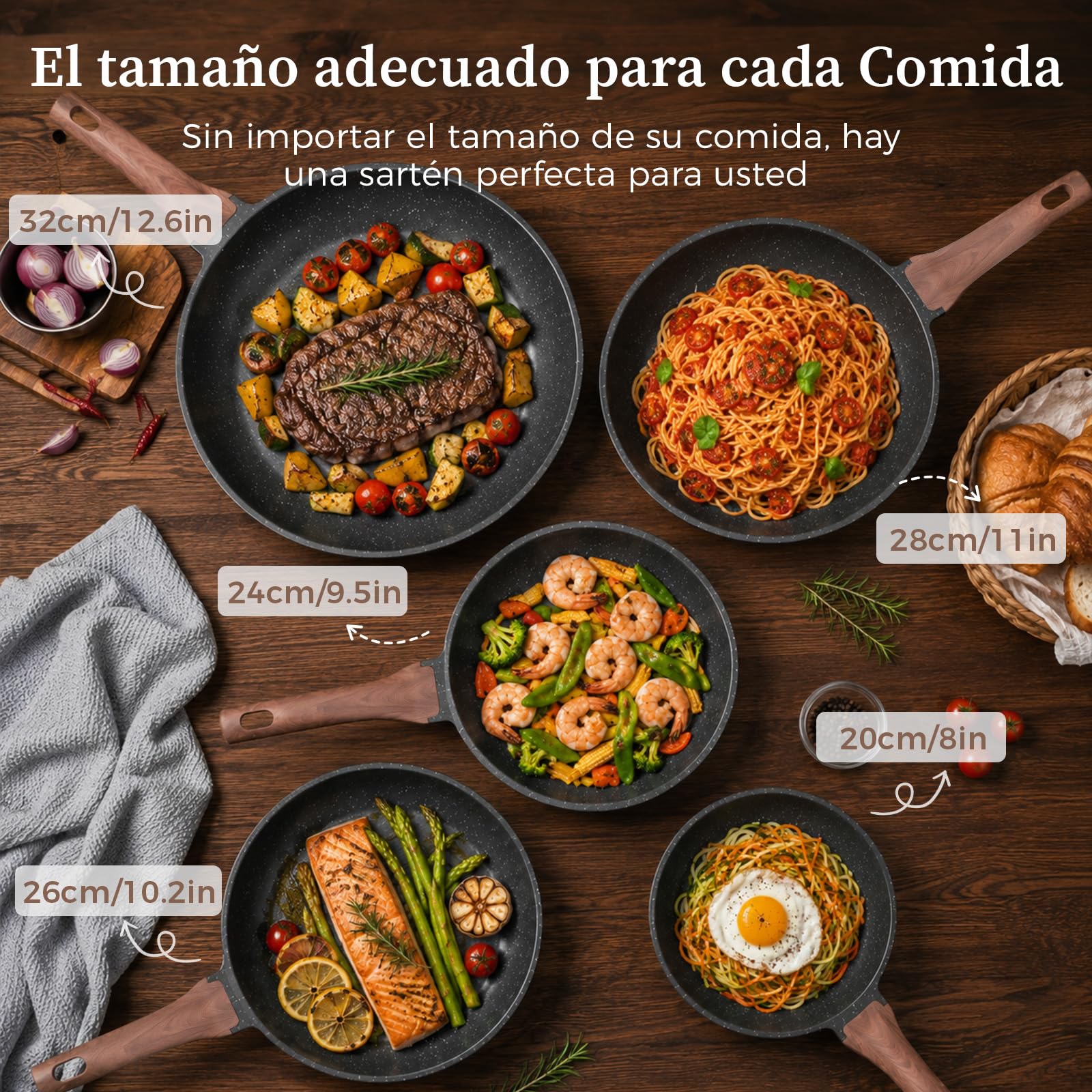 YASHE Sartén antiadherente 32 cm, atóxica, sin PTFE ni PFAS | Sin PFOA, Ideal para Salteados y Comidas Familiares, Apta para Todo Tipo de Fuegos