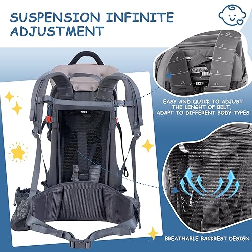 Miniatura 4 de Wipha Mochila transportadora para bebé, mochila de senderismo para niños pequeños con dosel, mochila transportadora de bebé ajustable y segura