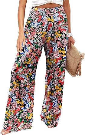 JZC Women's Palazzo Lounge Pants Stretchy Wide Leg Casual Pants Comfy High Waist Flowy Pants S-3XL