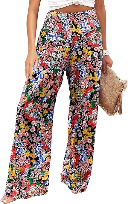 JZC Women's Palazzo Lounge Pants Stretchy Wide Leg Casual Pants Comfy High Waist Flowy Pants S-3XL