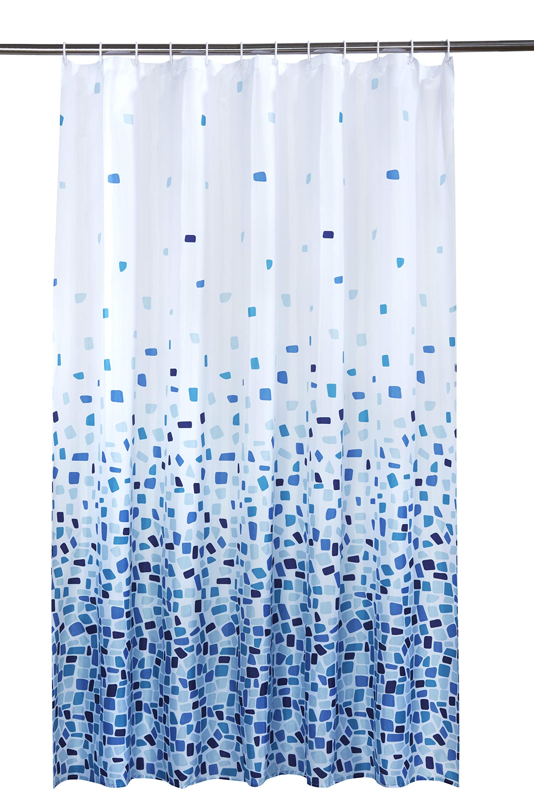 Waterline Mosaic Blue Vibrant On A White Background Polyester Shower Curtain Including 12 White Shower Curtain Rings