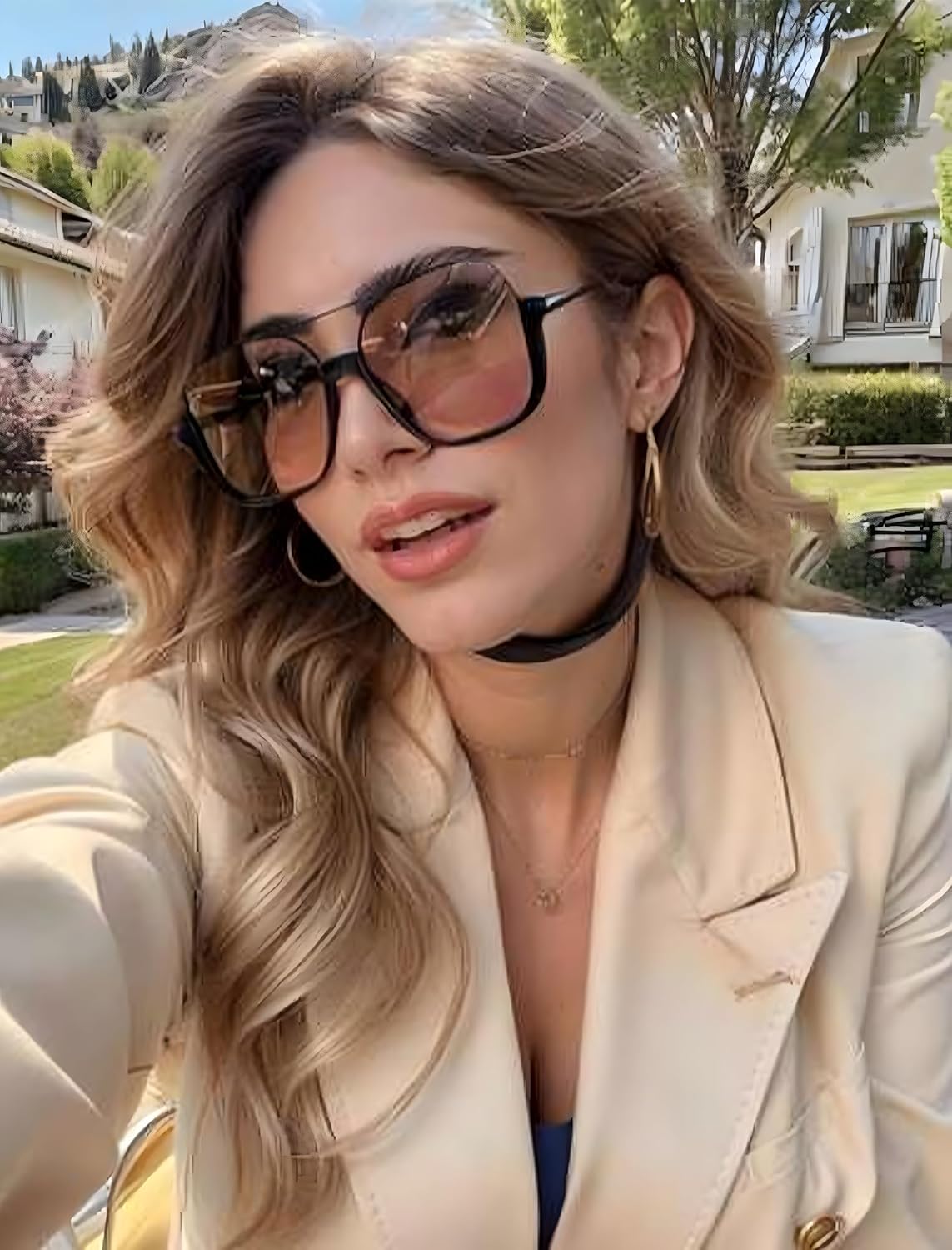 Square Oversized Aviator Sunglasses for Women Men 70s Retro Double Bridge Sun Glasses Fashion UV Protection Shades - Image 2