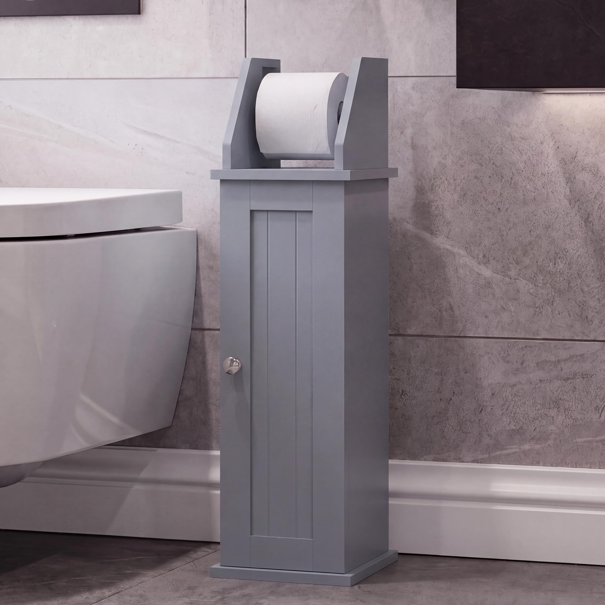 Home Discount - Vida Freestanding Toilet Roll Holder - Bathroom Storage Cabinet - Grey - Small