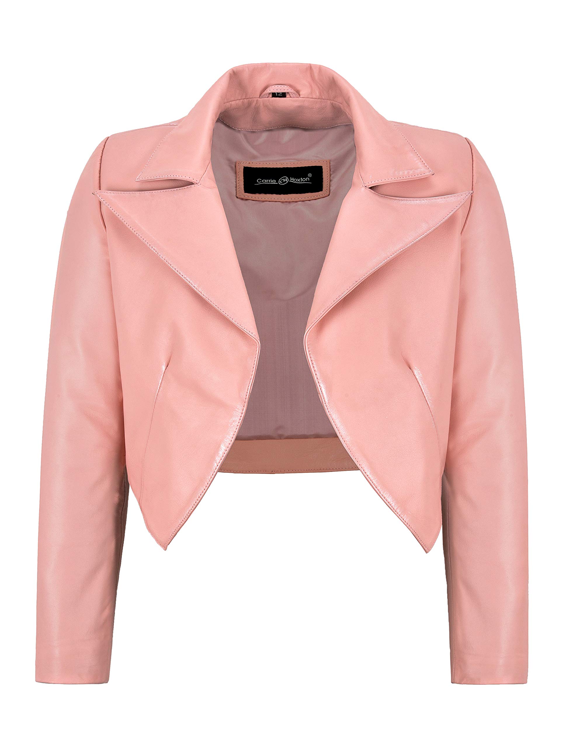 Carrie CH Hoxton Women Baby Pink Cropped Jacket Real Leather Shrug