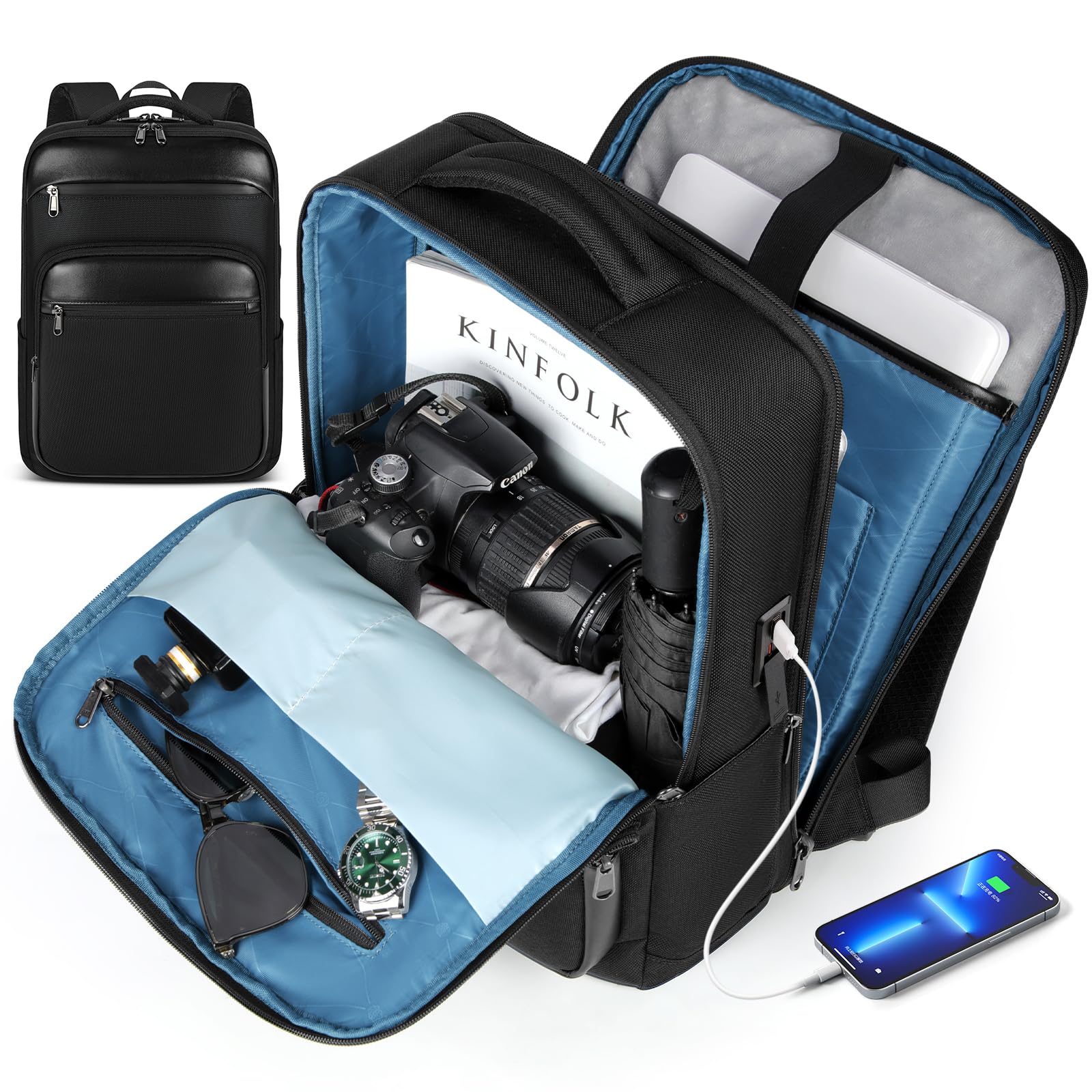 NEWHEY Laptop Backpack for Men Women 15.6 inch Business Computer Backpack Flight Approved with USB Charger Waterproof Travel Backpack Carry on Backpacks Daypack for Work College Office