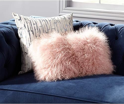 Vista 120 de SARO LIFESTYLE Almohada de lana de cordero mongol 100% con relleno de poliéster, 20 pulgadas, gris