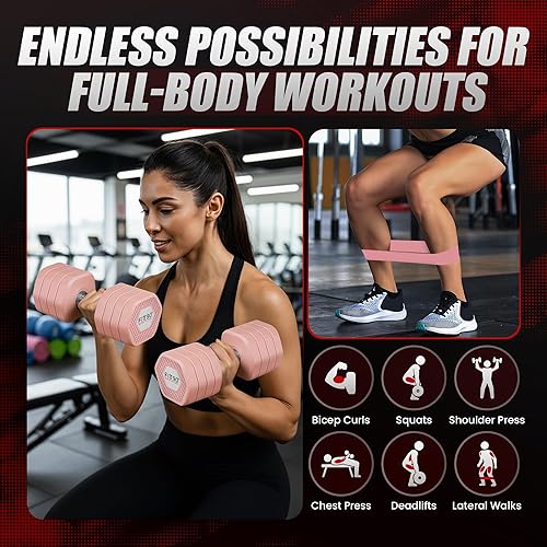 Miniatura 3 de Juego de mancuernas ajustables de 20 libras con bandas de resistencia para entrenar, juego de 2 mancuernas con 4 bandas elásticas para ejercicio,