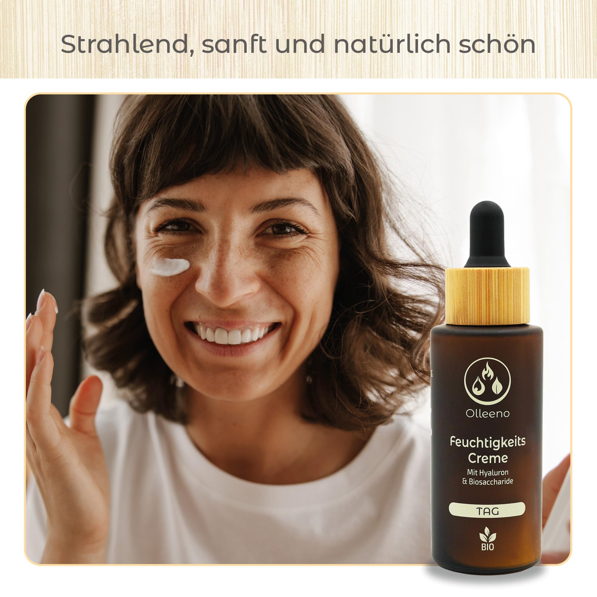Olleeno Crema idratante viso da donna, 50 ml, con acido ialuronico, vitamina E + C, acqua di rose e aloe vera