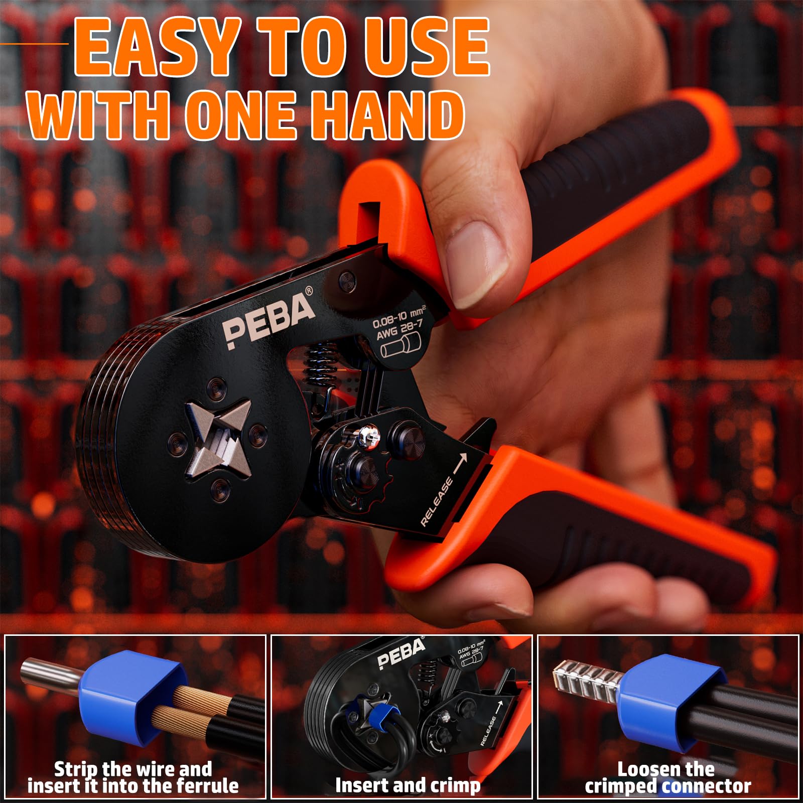 PEBA Ferrules Wire Crimping Tool Kit 33 Sizes, Ferrule Crimper Tool for 0.08-10mm²/AWG28-7 Self-Adjustable - Image 2