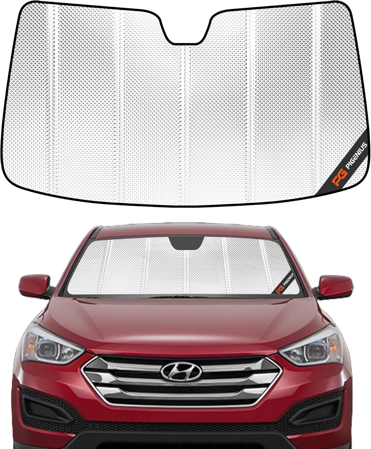 Windshield Sun Shade for Hyundai Santa Fe 2013-2018, Hyundai Santa Fe XL 2019. Reflective Aluminum Film Front Window Sunshade - BLAZBLOCK 2013-2018 without rearview mirror mounted camera Classic Shiny Silver