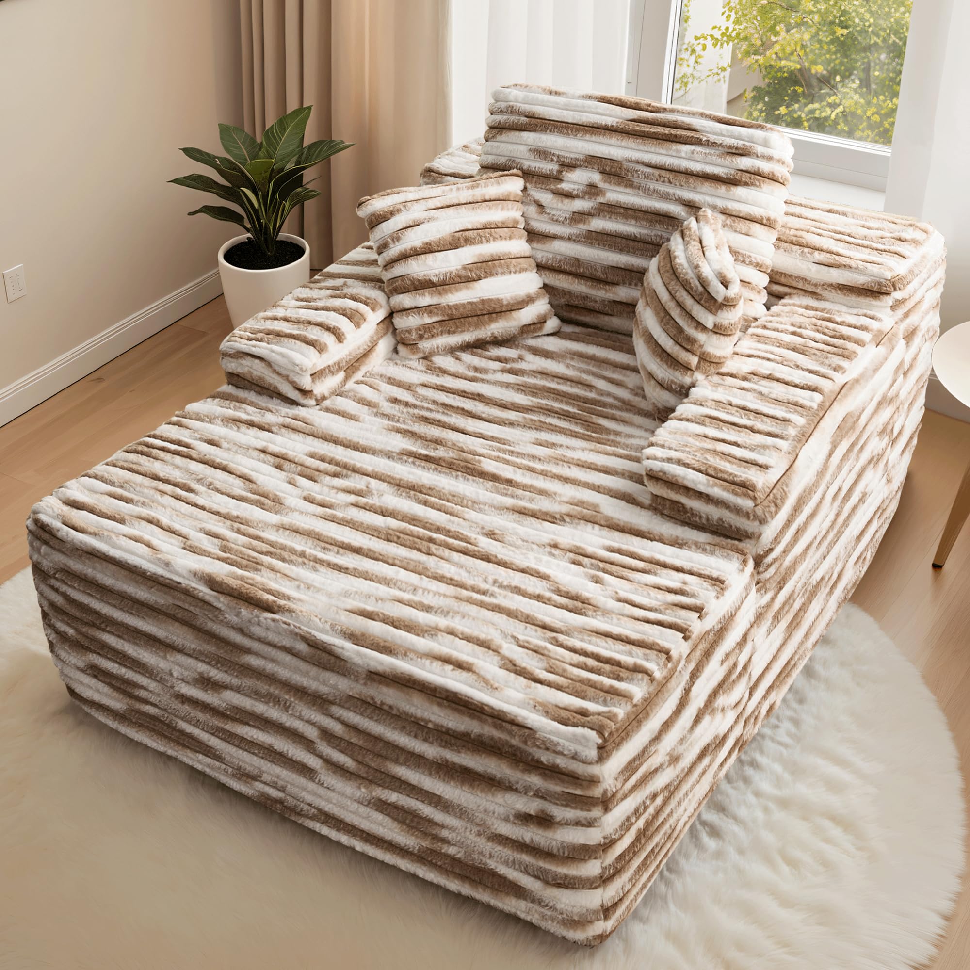 ovios 67'' Chaise Lounge Chair Indoor, Oversized Upholstered Sofa Bed, Sleeper Couch Reading Chairs Fluffy Plush Faux Fur Cloud Sofas Couches for