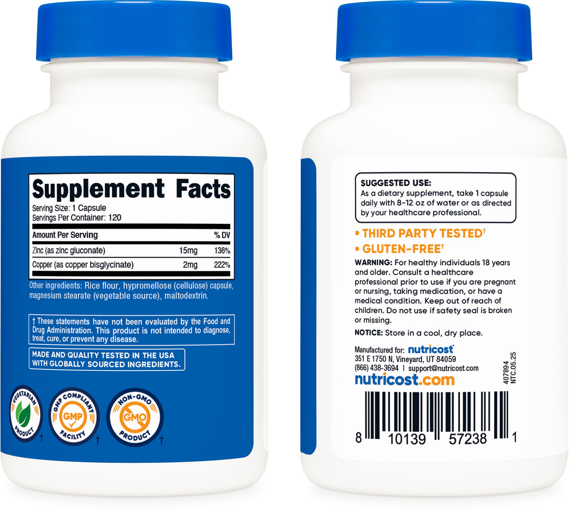 Nutricost Zinc + Copper Capsules, 120 Servings, GMO-Free, Vegetarian — Amazon image 4