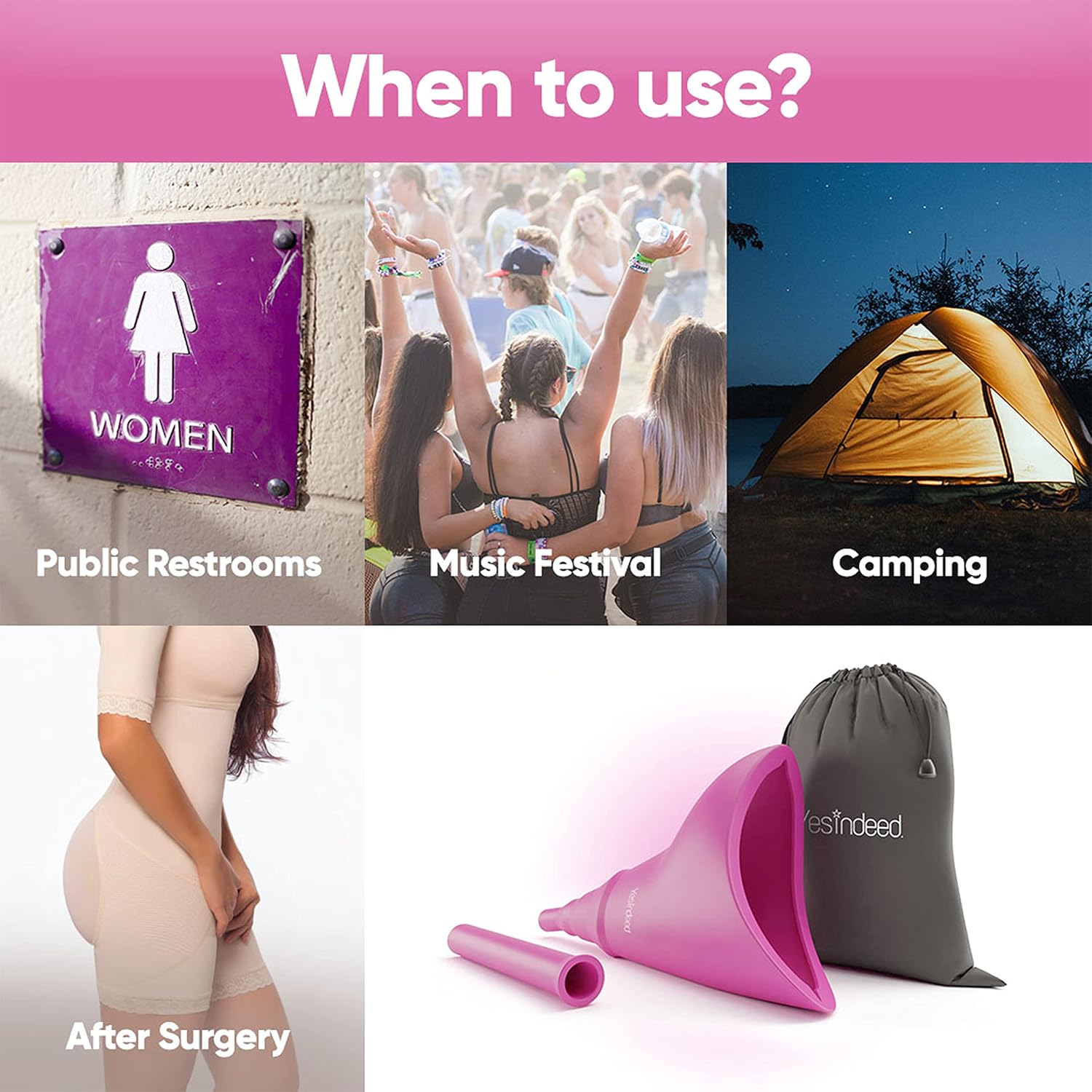 The Original YESINDEED Female Urination Device Silicone Funnel Urine Cups Portable Urinal for Women Standing Up to Pee Reusable Easy to Clean, for After Surgery, Outdoor +Extension Tube (Purple)
