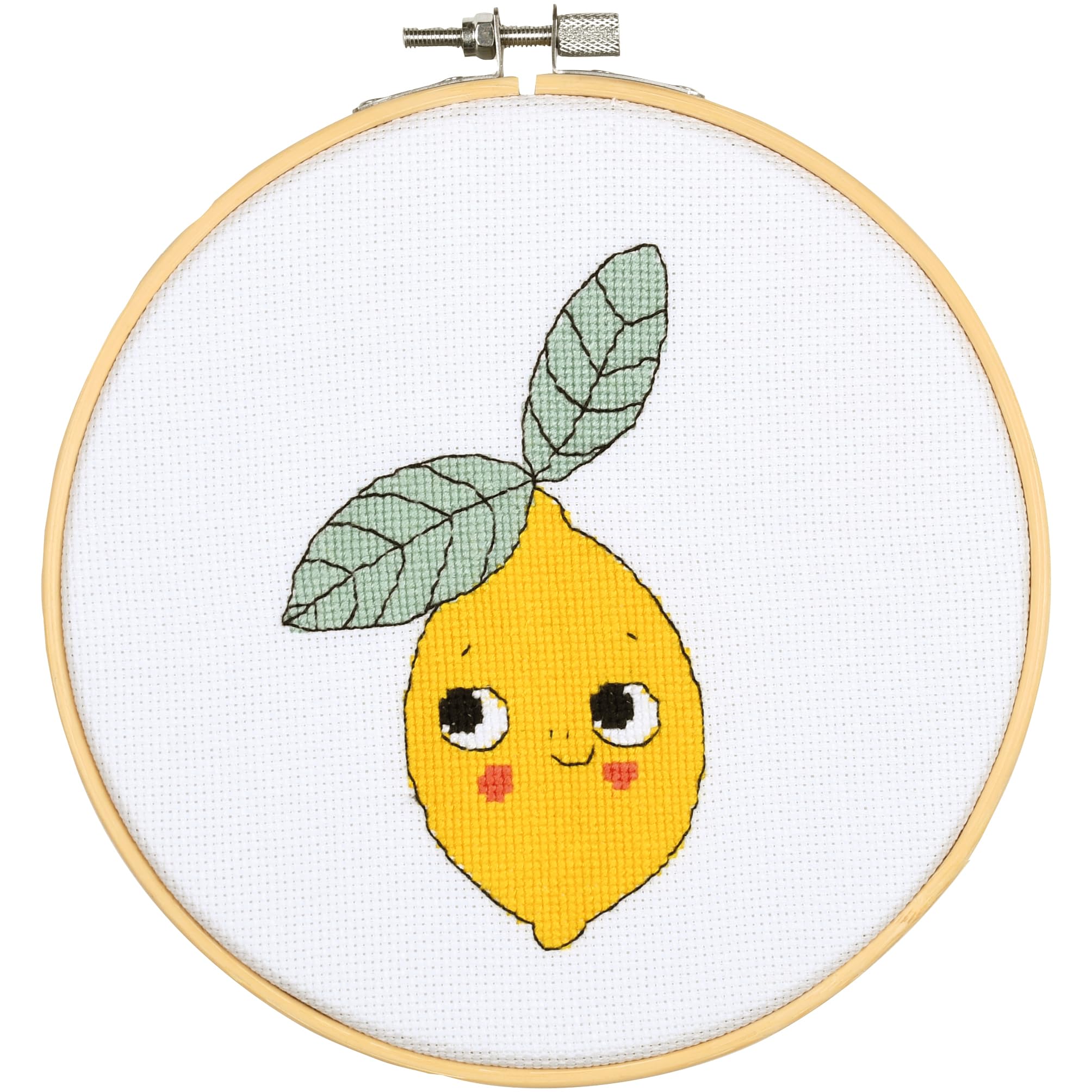 Vervaco Cross Stitch Kit with Lemon Hoop Decoration DIY Creative Kit Crafts Wall Art Embroidery Kit Beginners Gift Approx. 16 x 16 cm Cross Stitch Embroidery
