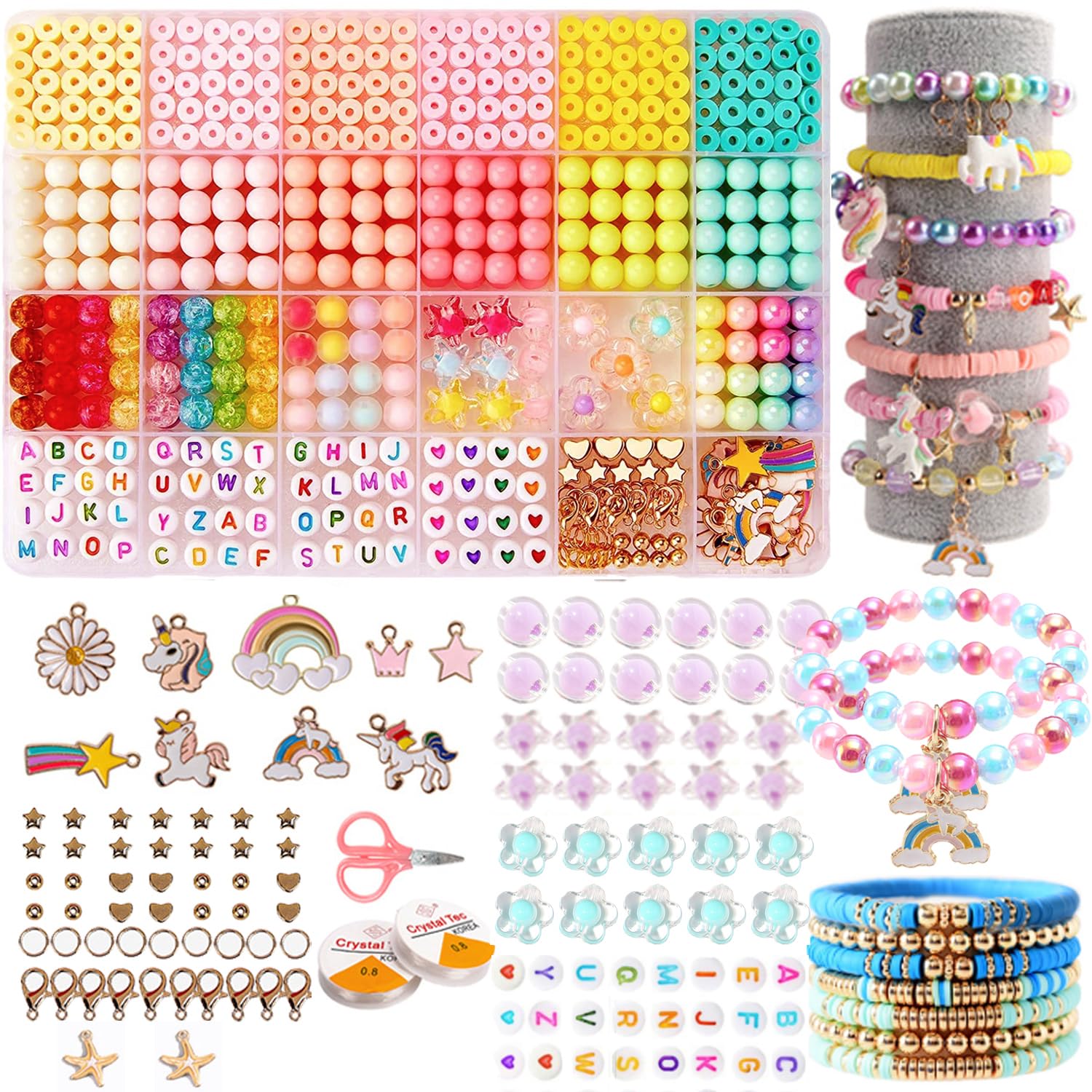 LYMOOR 1377pcs Friendship Bracelet Making kit, 24 Colours Jewellery Making Kits for Girls, Rainbow Pastel Letter Pendant Clay Beads, DIY Arts Craft Kits for Kids Age 4-9, Gifts for Teenage Girls