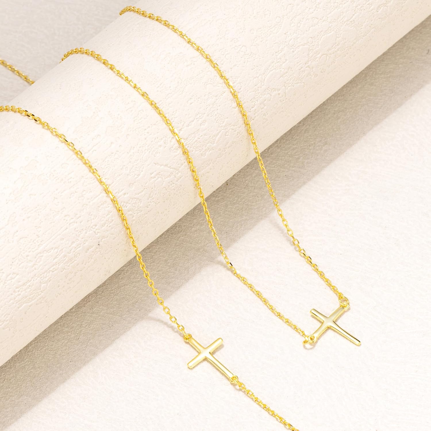 925 Sterling Silver Cross Necklaces for Women 14K Real Gold Vermeil Sideways Cross Pendant Choker Simple Cute Necklace Faith Jewelry 16+2" Hypoallergenic - Image 5