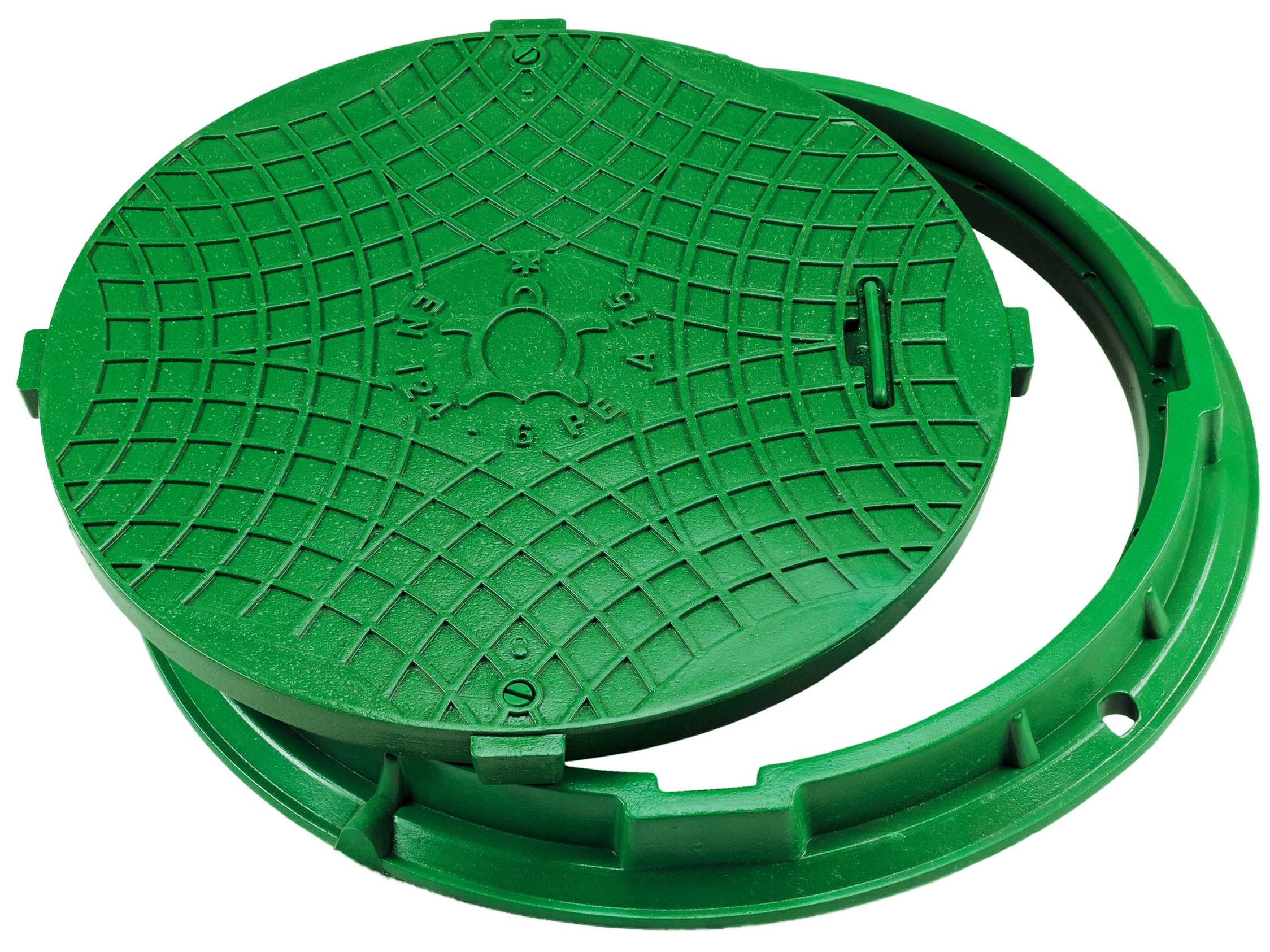 Tapa de pozo Ø600, Tapa de Alcantarilla Redonda A15, Tapa de registro y Tapa de arqueta de Plástico DN600/750 EN-124, Carga max 1500 Kg, BabylonPlast (Verde)