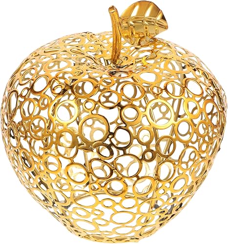 Abaodam Adorno de metal de manzana, decoración de árbol de Navidad, decoraciones doradas de hierro dorado y plateado, estatua artificial de manzanas