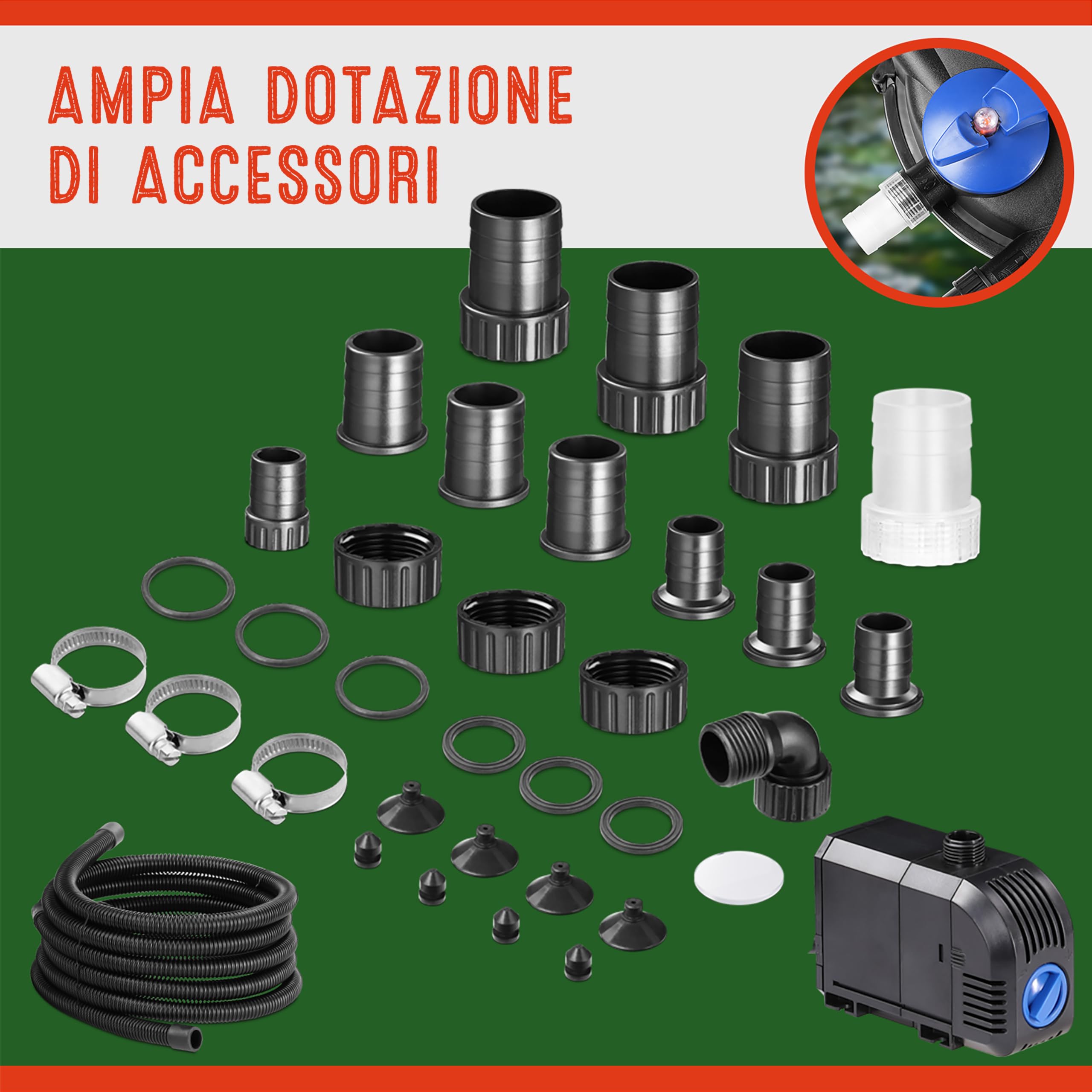 Gardebruk Filtro a Pressione per Laghetto con UVC 16L 6000 L/H 11 Watt Set Completo Pompa Potente