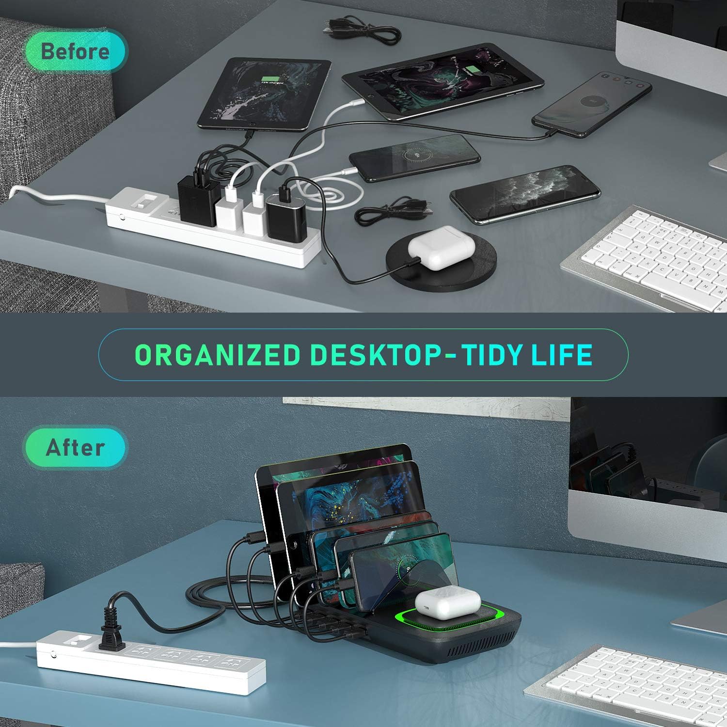 Best Deal Product Charging Station with Wireless Charger Pad for Multiple Device - Seenda 5 Port Multi USB Charger Desk Organizer with Qi Charging Pad and 8 Short USB Cables for Phones Tablets Multidevice Get Discount Offer Charging Station with Wireless Charger Pad for Multiple Device - Seenda 5 Port Multi USB Charger Desk Organizer with Qi Charging Pad and 8 Short USB Cables for Phones Tablets Multidevice