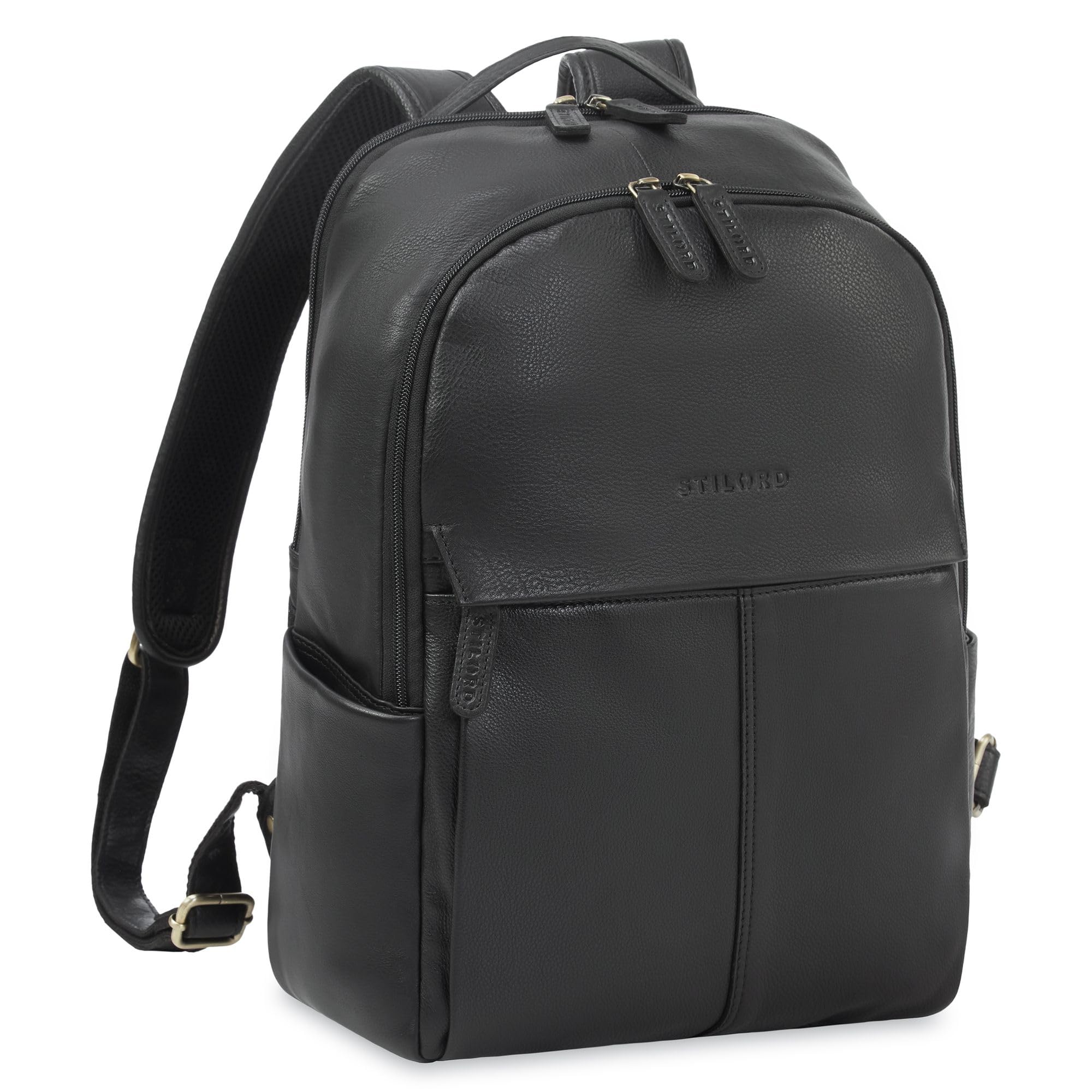 STILORD "Marino" Zaino in Vera Pelle Elegante per Uomo e Donna medie – Zaino da Studente con scomparto per Laptop 13-14 pollici – Ideale come zaino da città elegante Colore:nero