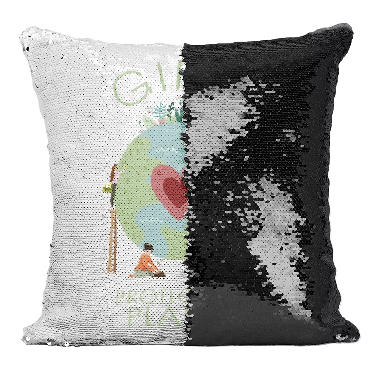 Coussin paillettes noir écologique idée cadeau fille engagée nature protect the planet