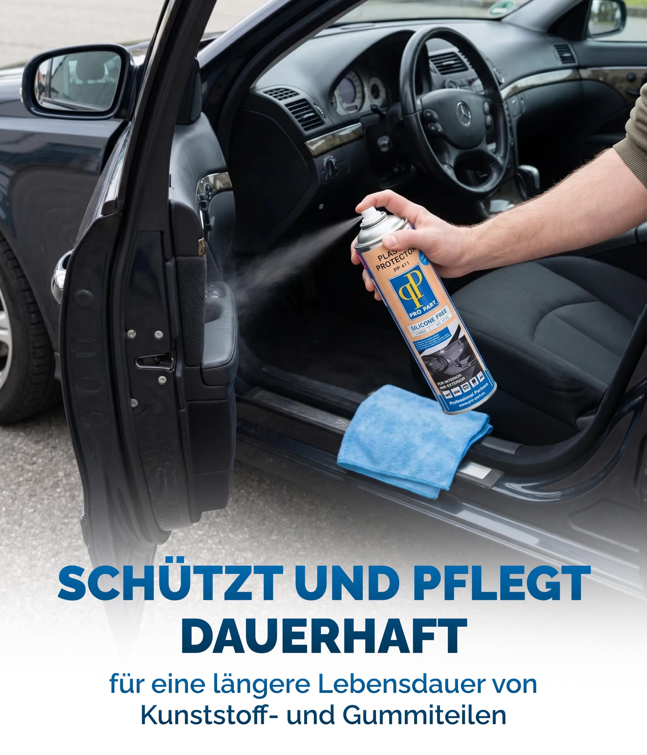 Pro Part® Plastic Protector Kunststoffpflege Spray (3x600 mL) – silikonfrei, seidenmatt, Nicht fettend–antistatisch,angenehmer Duft –Gummipflege Auto Innen Außen–Made in EU