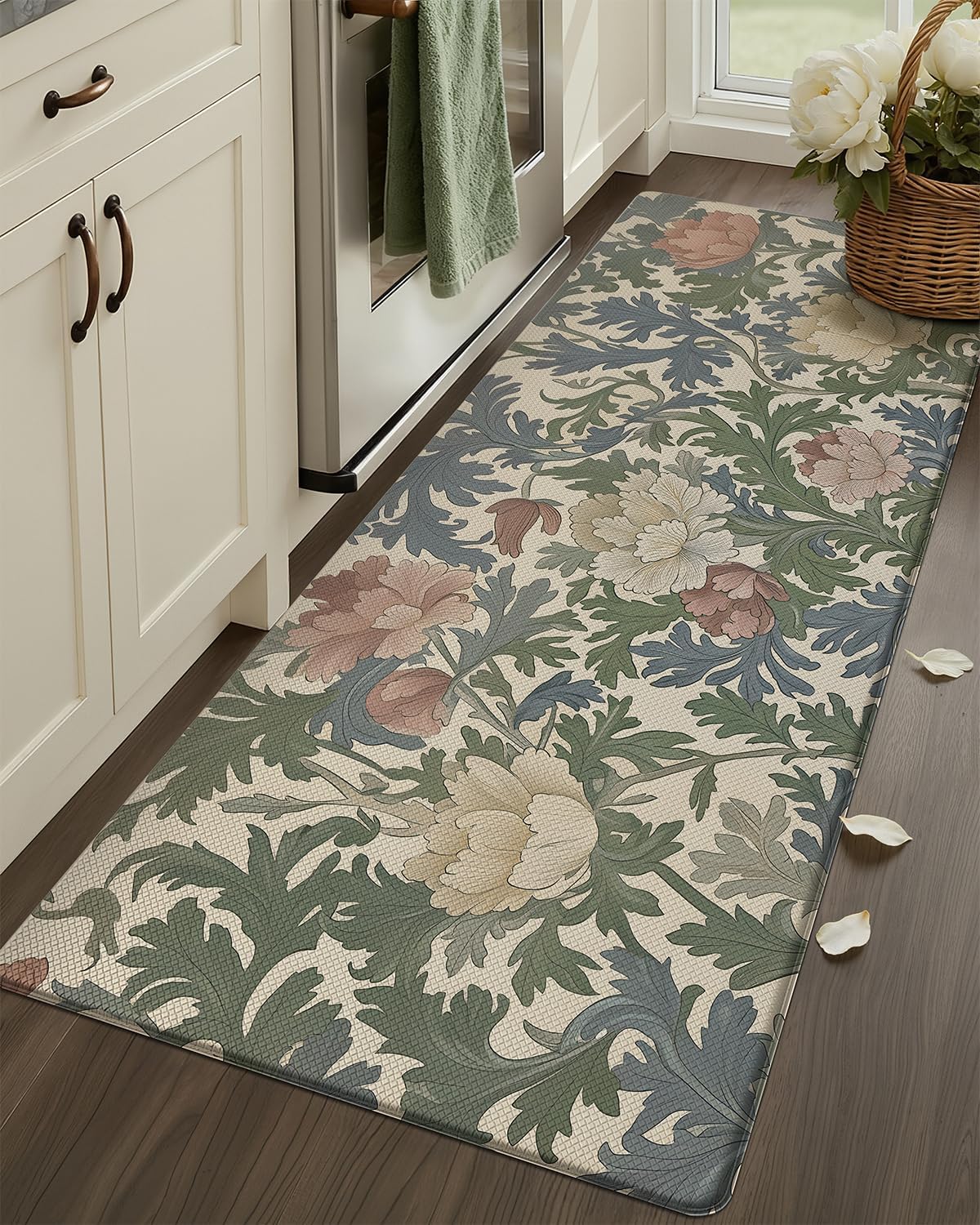 color&geometry floral kitchen mat 24"x59", anti fatigue mats for kitchen floor, kitchen rugs non slip, waterproof & oil proof kitchen runner for standing desk office, sink - floral beige 59"l x 24"w x 0.4"th floral-beige